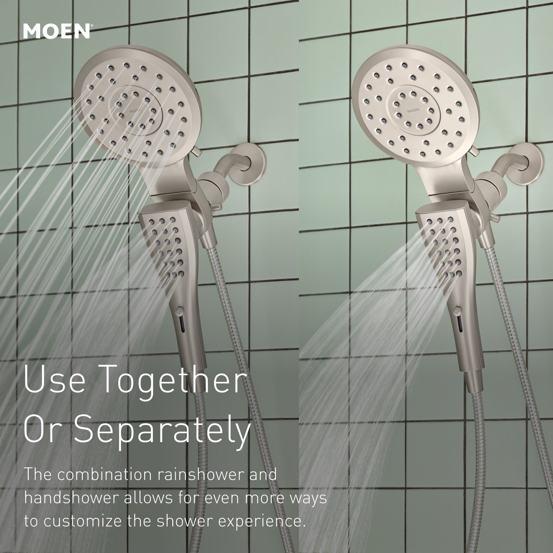 slide 5 of 6, Moen Verso 8.0 -Spray Matte Black 7-in Round Rain Shower Head with Handheld Combo 1.75 GPM, 1 ct