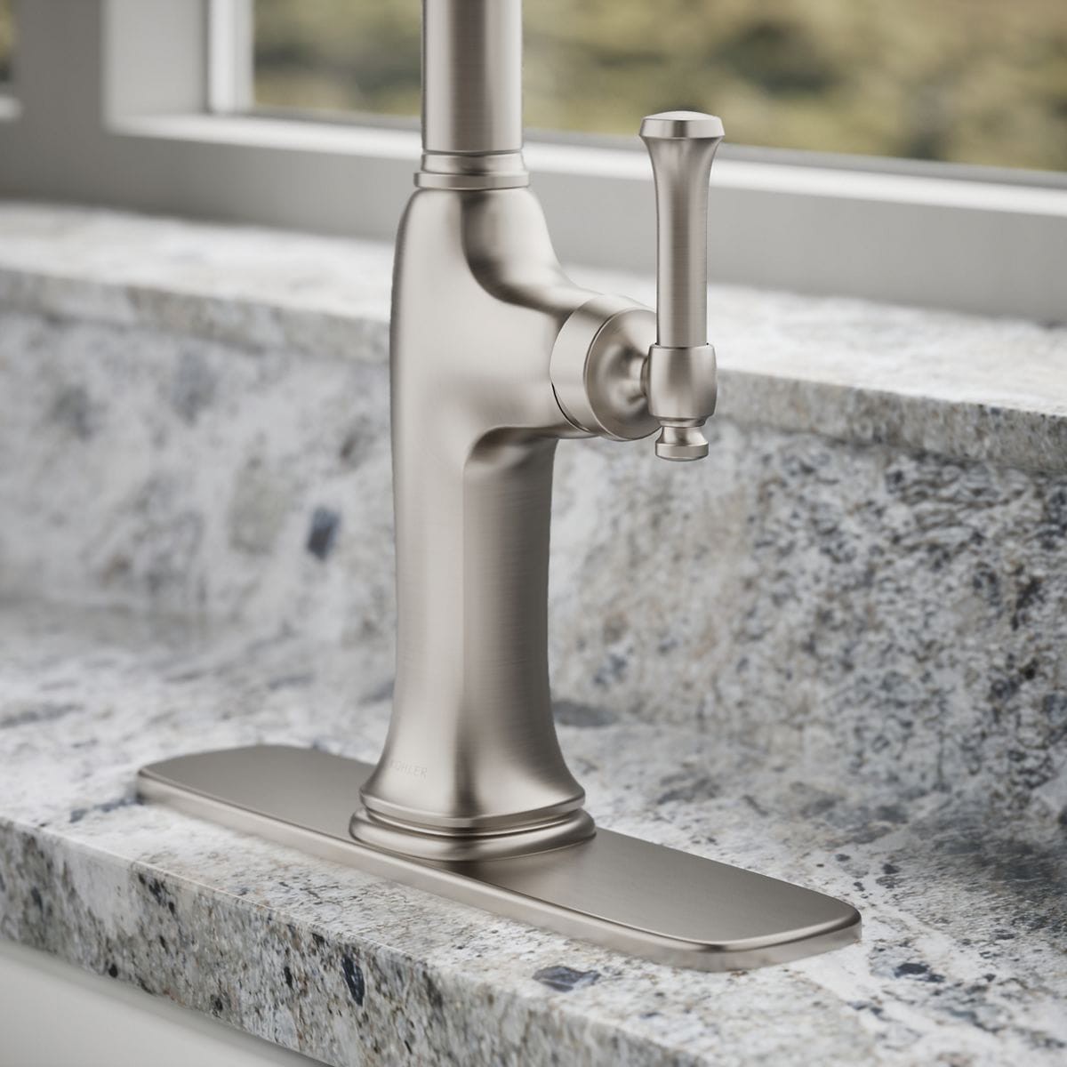 slide 6 of 6, KOHLER Kanan Vibrant Stainless Single Handle Deck-mount Pull-down Kitchen Faucet with Sprayer (Includes Deck Plate) (Includes Soap Dispenser), 1 ct