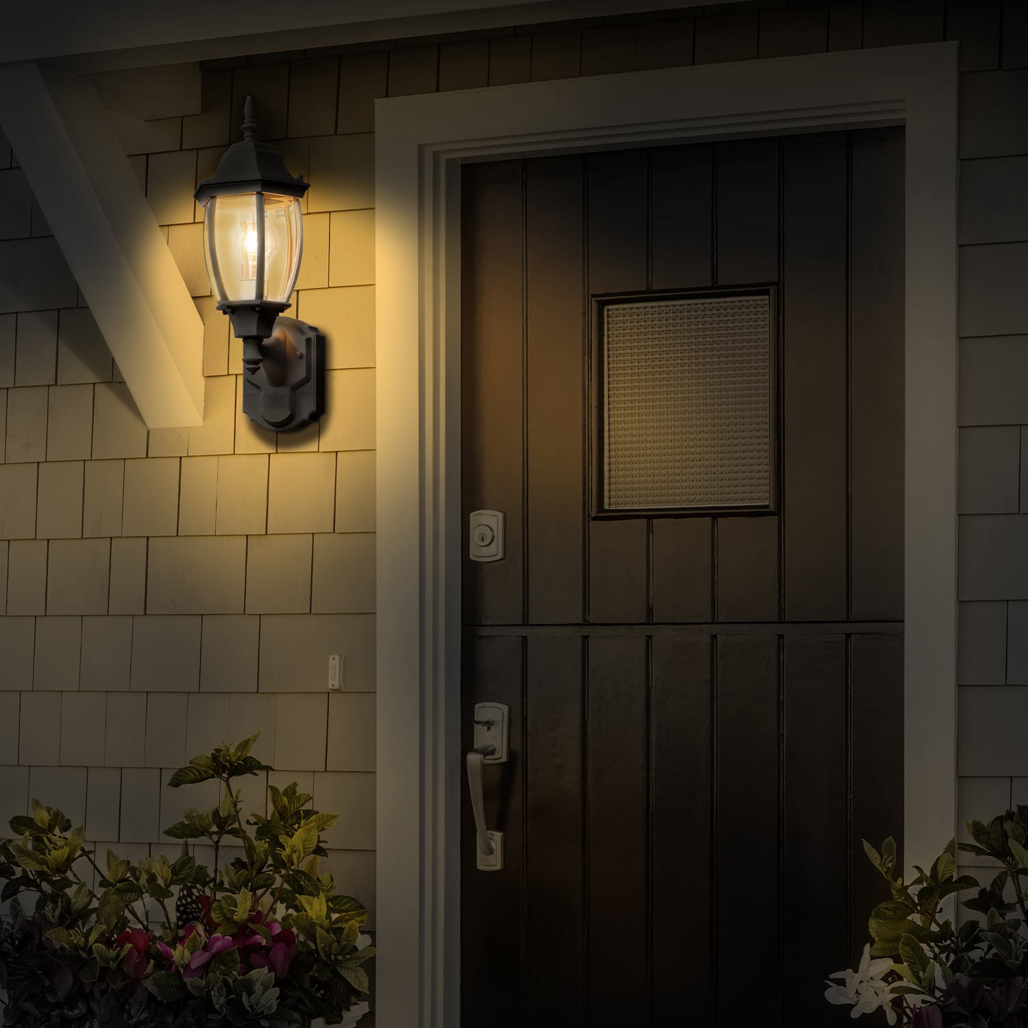 slide 6 of 6, allen + roth Alexandria 1 -Light 17.5-in H Black Hardwired Motion Sensor Outdoor Wall Light, 1 ct