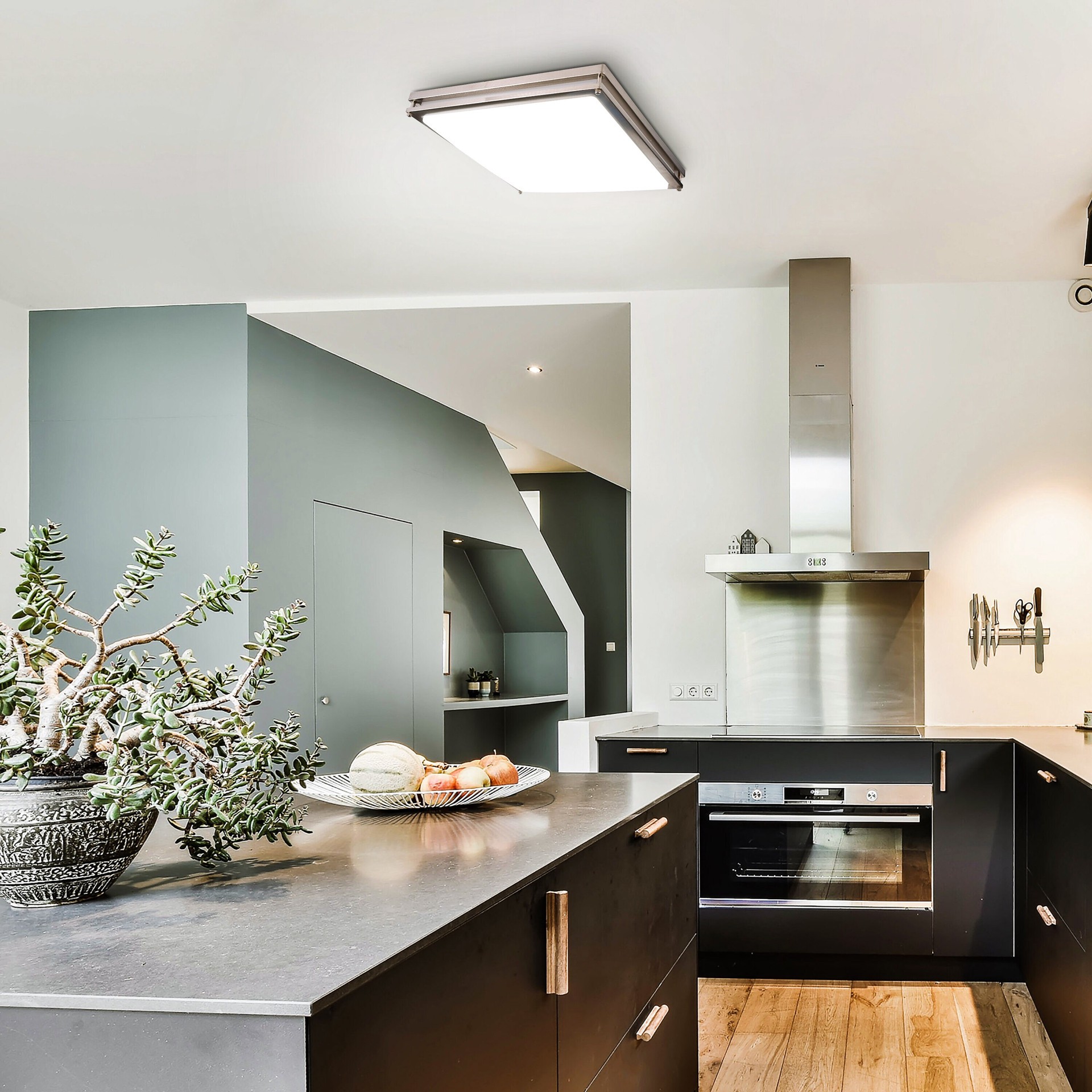 slide 3 of 5, allen + roth Sade 1 -Light 18-in Brushed Nickel Integrated LED Flush Mount Light, 1 ct