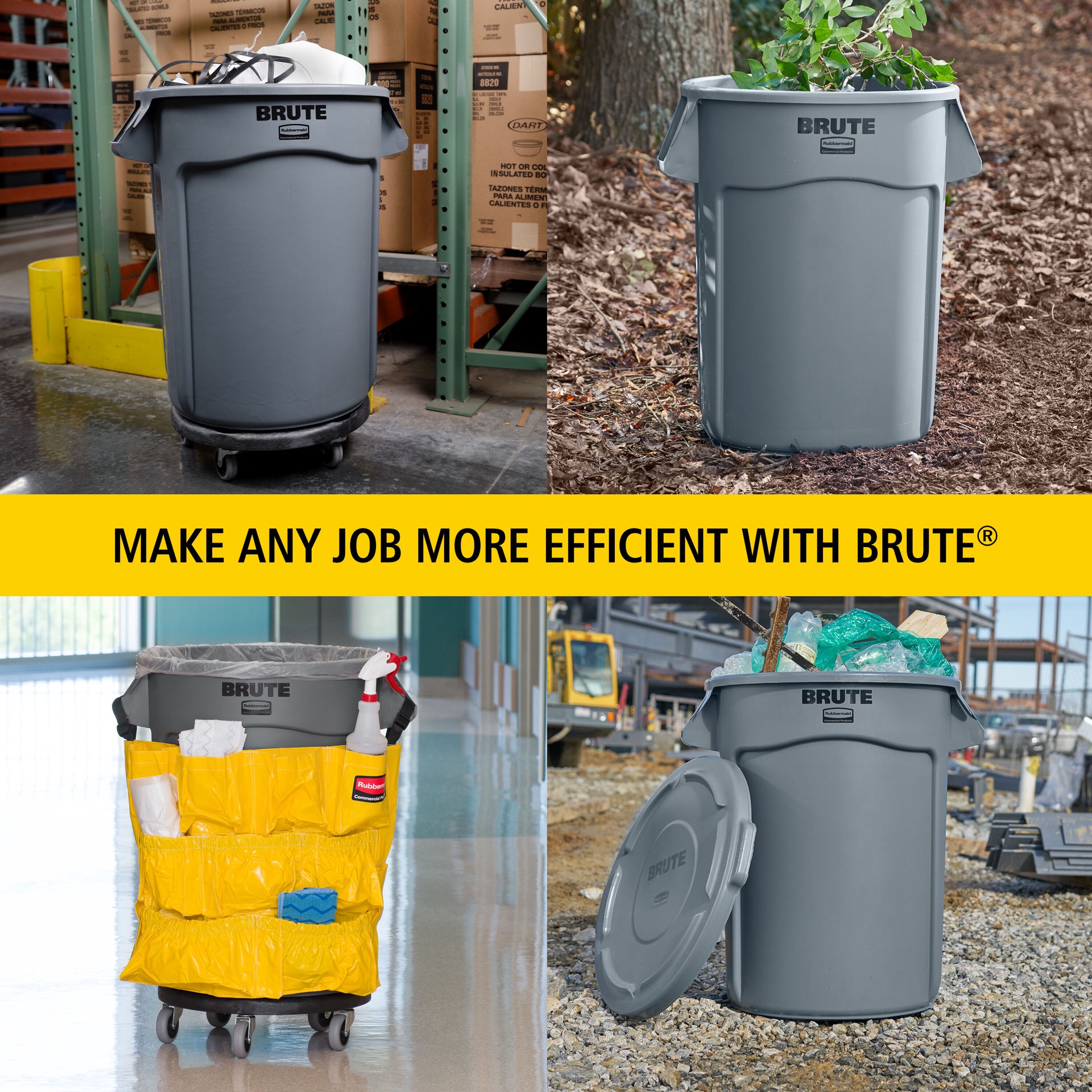 slide 6 of 6, Rubbermaid Commercial Products BRUTE 20 Gallon Gray Plastic Indoor/Outdoor Detached Lid Trash Can, 1 ct