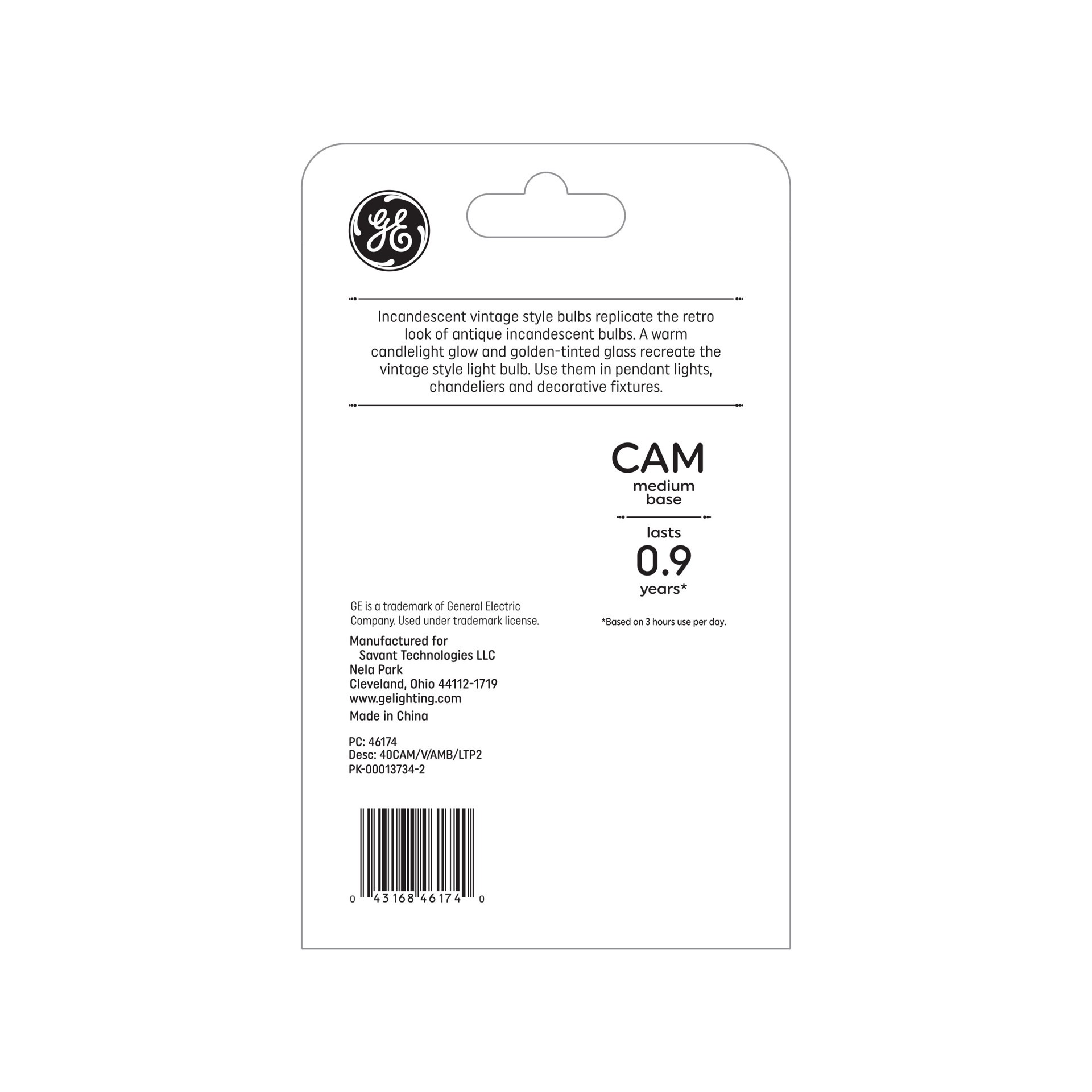 slide 4 of 4, GE 40 -Watt EQ CAM Warm candlelight Medium base (E-26) Dimmable Incandescent Decorative Light Bulb 2 -Pack, 1 ct