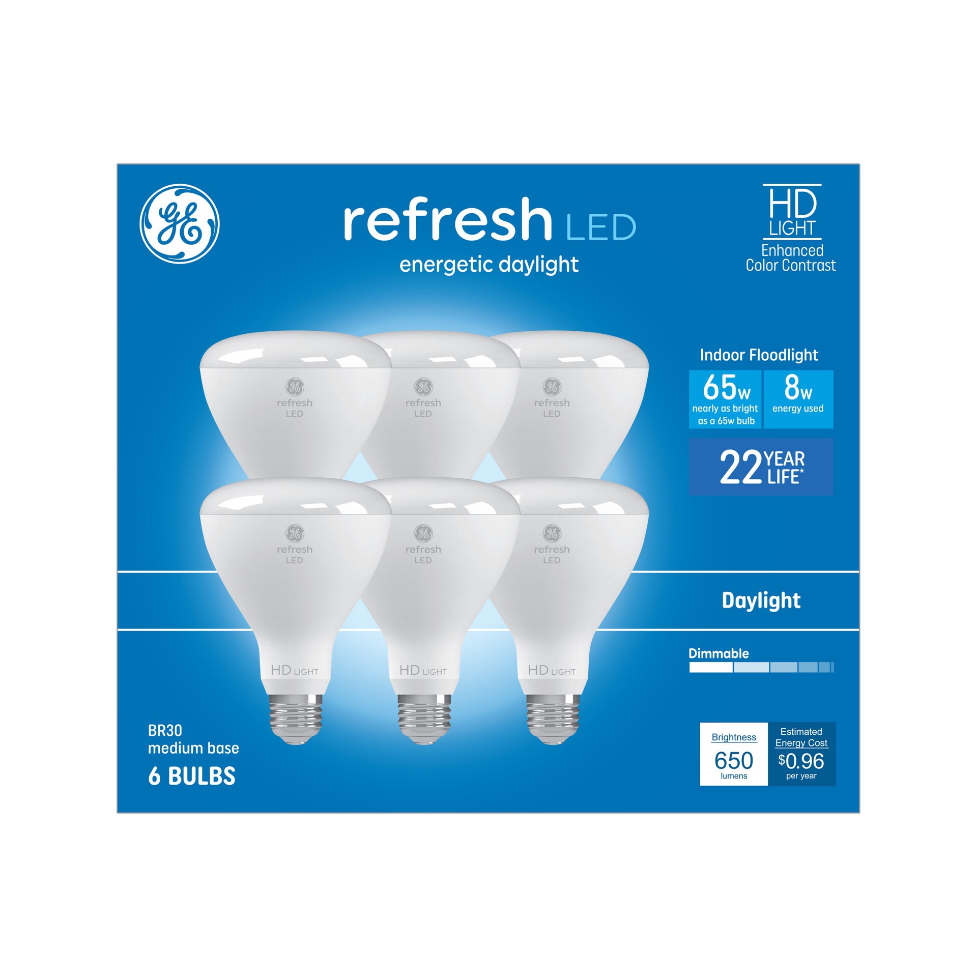 slide 4 of 6, GE 65 -Watt EQ BR30 Daylight Medium base (E-26) Dimmable LED Spot Flood Light Bulb 6 -Pack, 1 ct