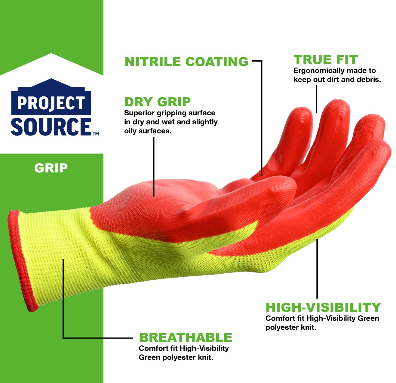 slide 2 of 5, Project Source Large Yellow Nitrile dipped Polyester 5 -Pairs, 1 ct