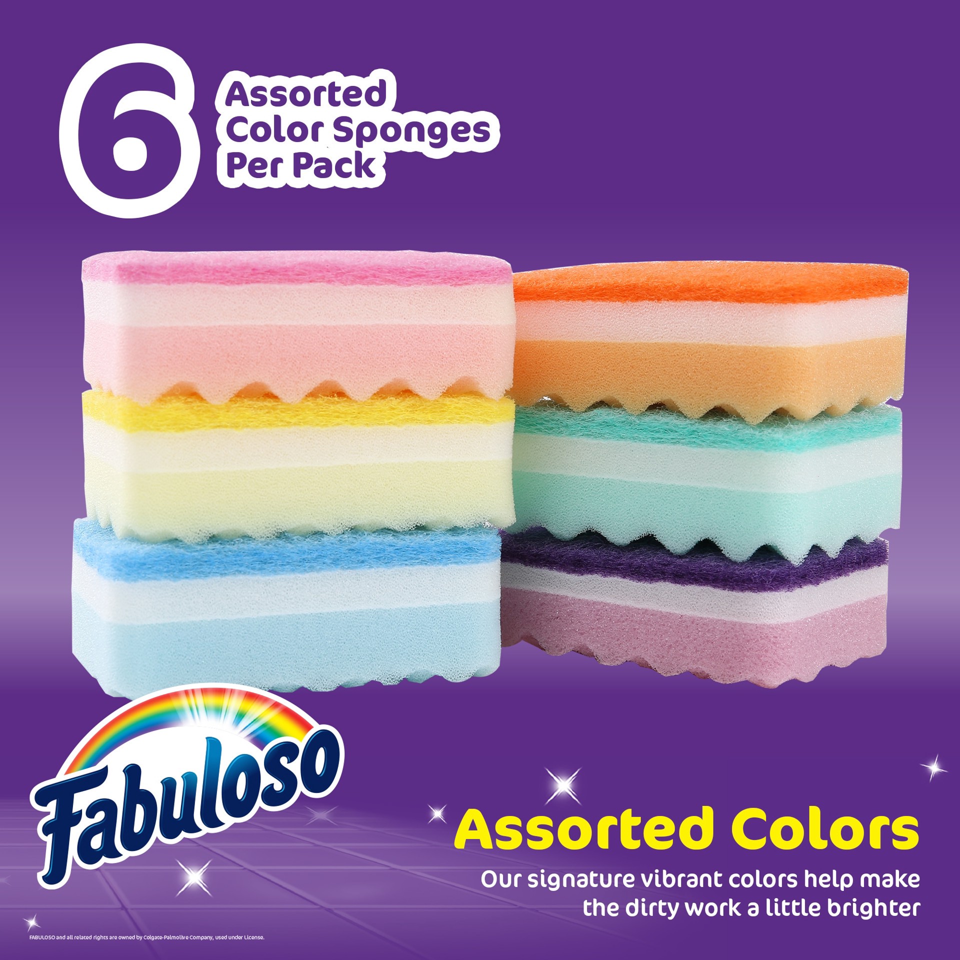 slide 2 of 6, Fabuloso Sponges Rnbw 6CT Cellulose Sponge with scouring pad 6 -Pack, 1 ct