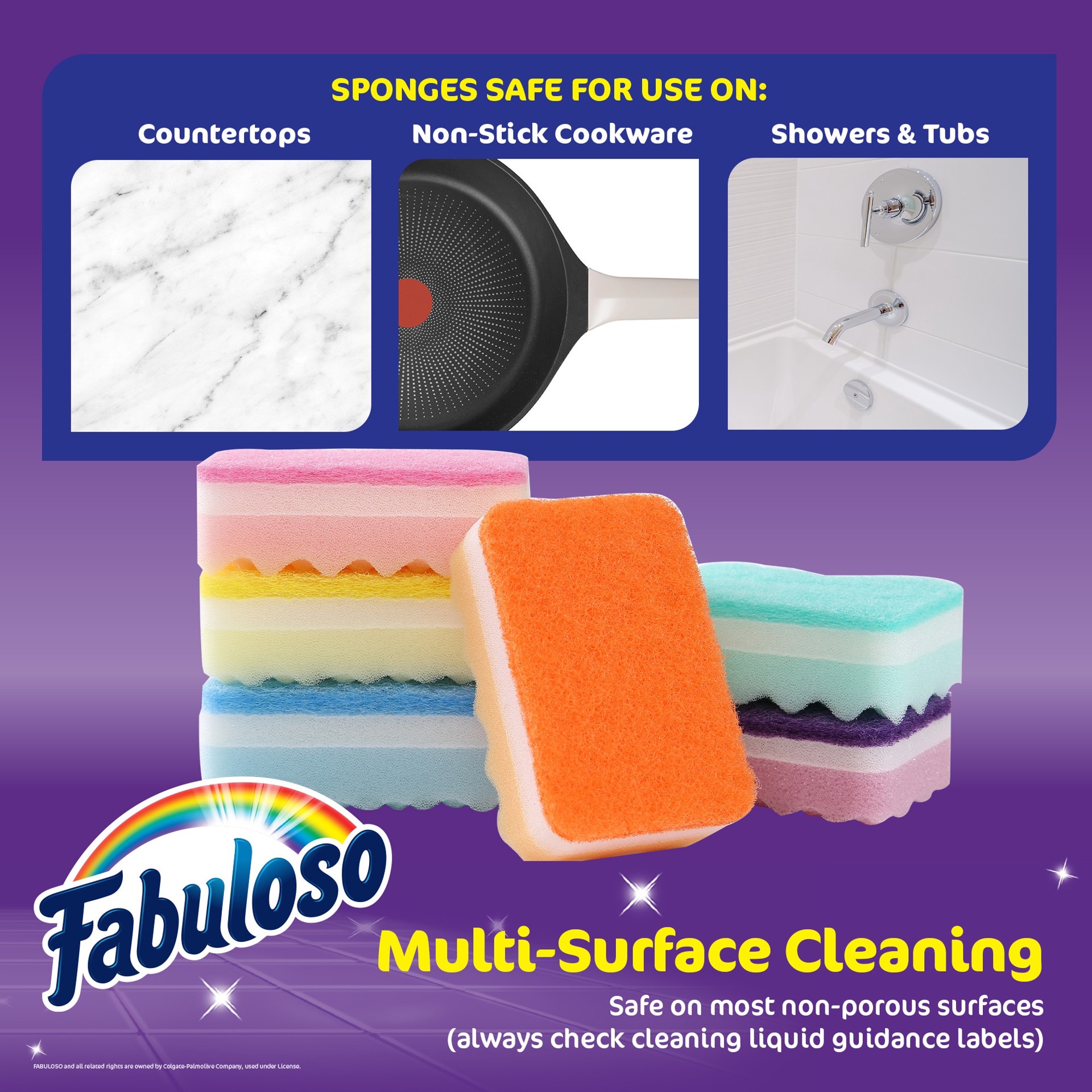 slide 6 of 6, Fabuloso Sponges Rnbw 6CT Cellulose Sponge with scouring pad 6 -Pack, 1 ct