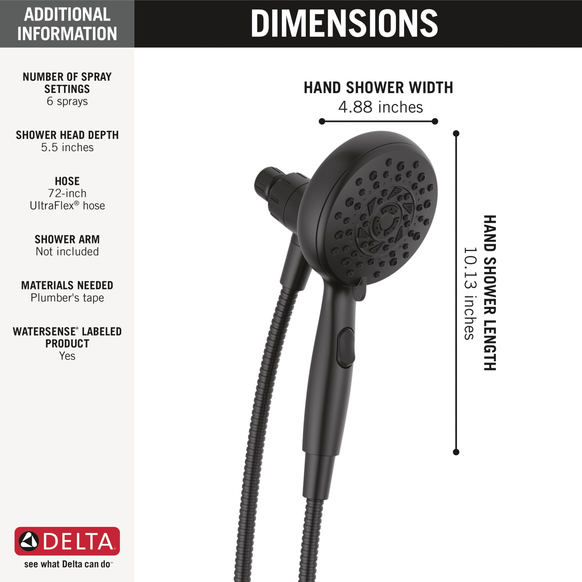 slide 3 of 6, Delta SureDock Magnetic 6.0 -Spray Matte Black 4.88-in Round High Pressure Handheld Shower Head 1.75 GPM, 1 ct