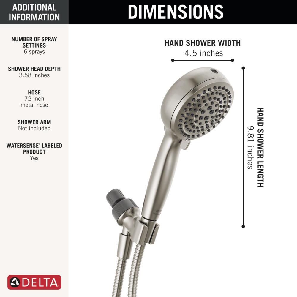 slide 4 of 6, Delta ProClean 6.0 -Spray Spotshield Brushed Nickel 4.5-in Round High Pressure Handheld Shower Head 1.75 GPM, 1 ct