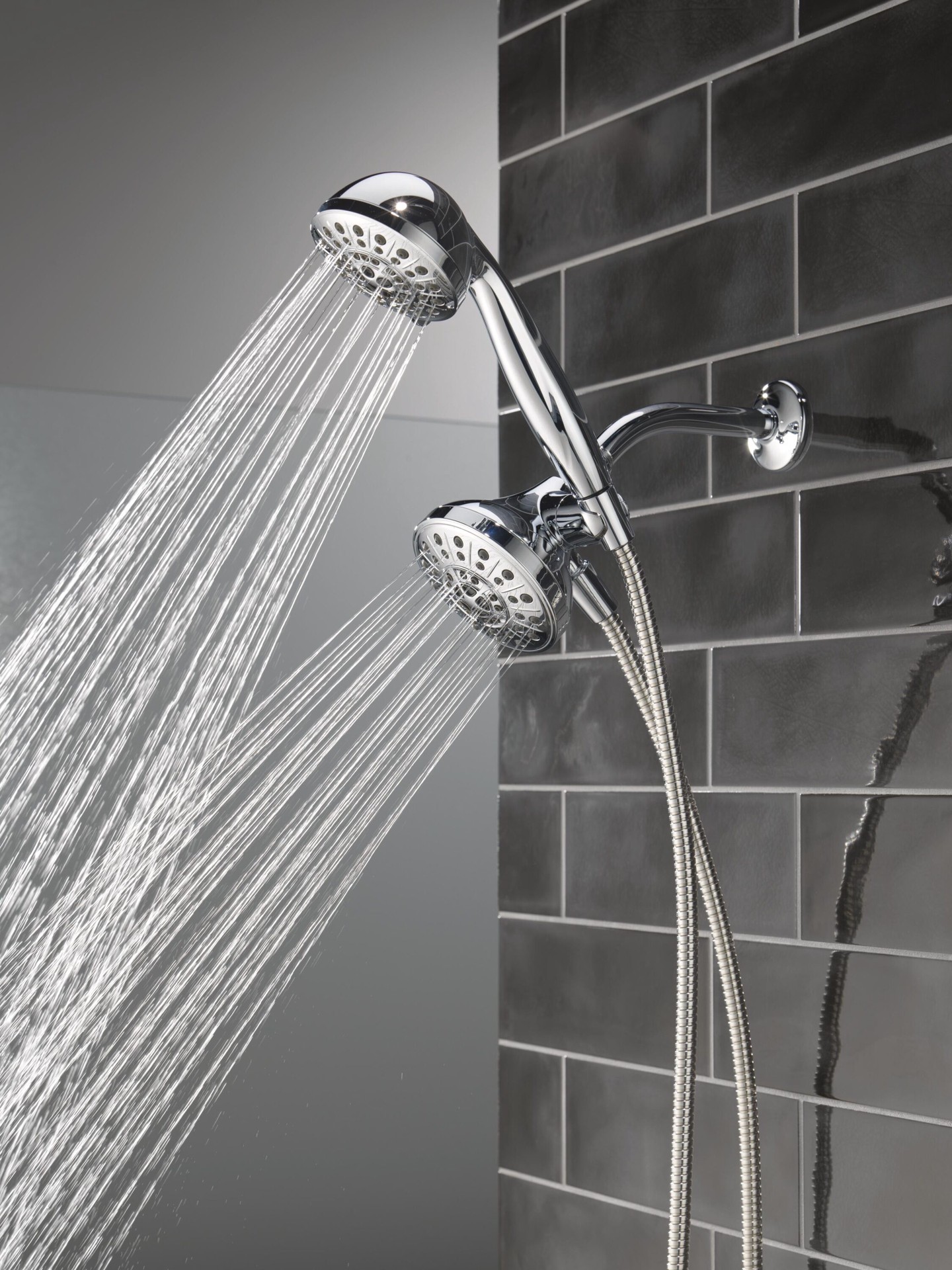 slide 2 of 6, Delta Anywhere Mount 5.0 -Spray Chrome 4.5-in Round High Pressure Shower Head with Handheld Combo 1.75 GPM, 1 ct