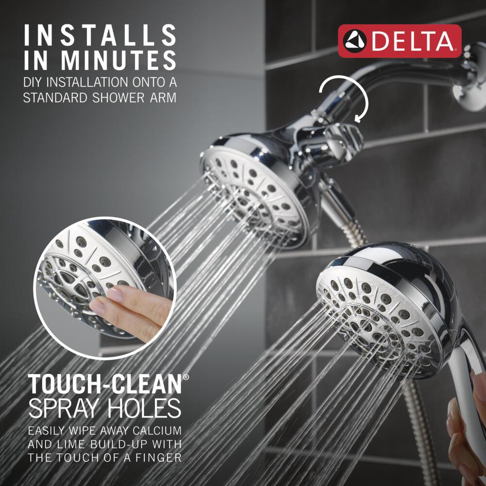 slide 4 of 6, Delta Anywhere Mount 5.0 -Spray Chrome 4.5-in Round High Pressure Shower Head with Handheld Combo 1.75 GPM, 1 ct