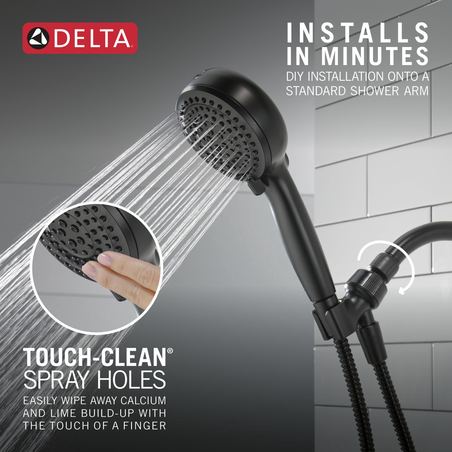 slide 6 of 6, Delta ProClean 6.0 -Spray Matte Black 4.5-in Round High Pressure Handheld Shower Head 2.5 GPM, 1 ct