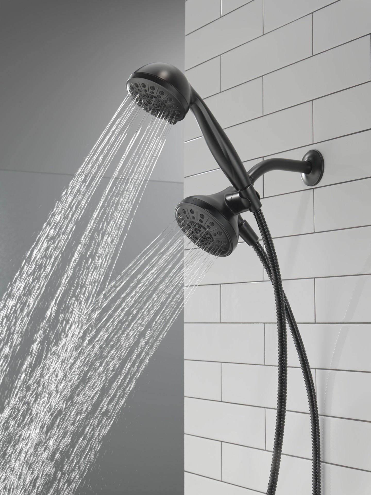 slide 2 of 6, Delta Anywhere Mount 5.0 -Spray Matte Black 4.5-in Round High Pressure Shower Head with Handheld Combo 1.75 GPM, 1 ct