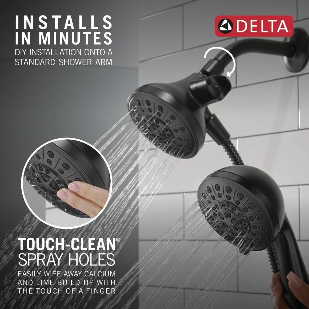 slide 4 of 6, Delta Anywhere Mount 5.0 -Spray Matte Black 4.5-in Round High Pressure Shower Head with Handheld Combo 1.75 GPM, 1 ct