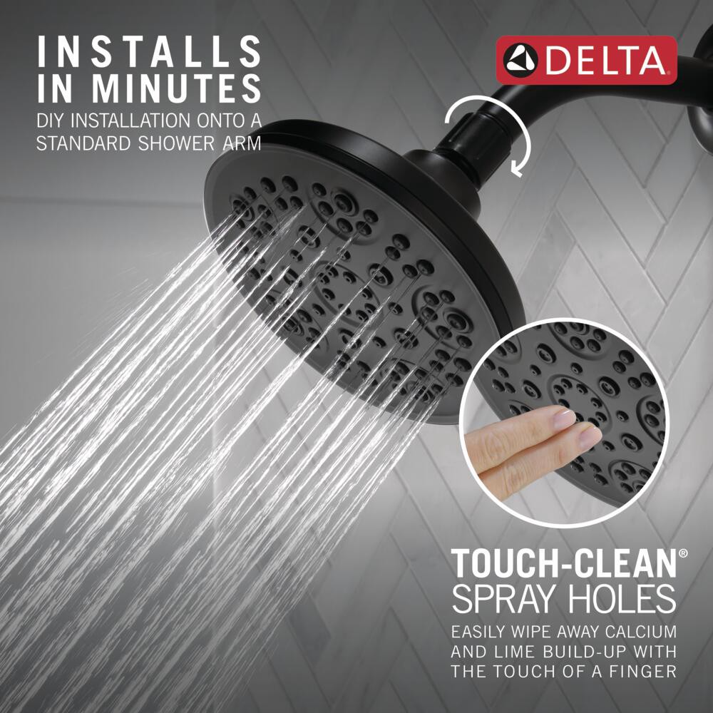 slide 4 of 6, Delta Universal Showering Components 5.0 -Spray Matte Black 6-in Round High Pressure Shower Head 1.75 GPM, 1 ct