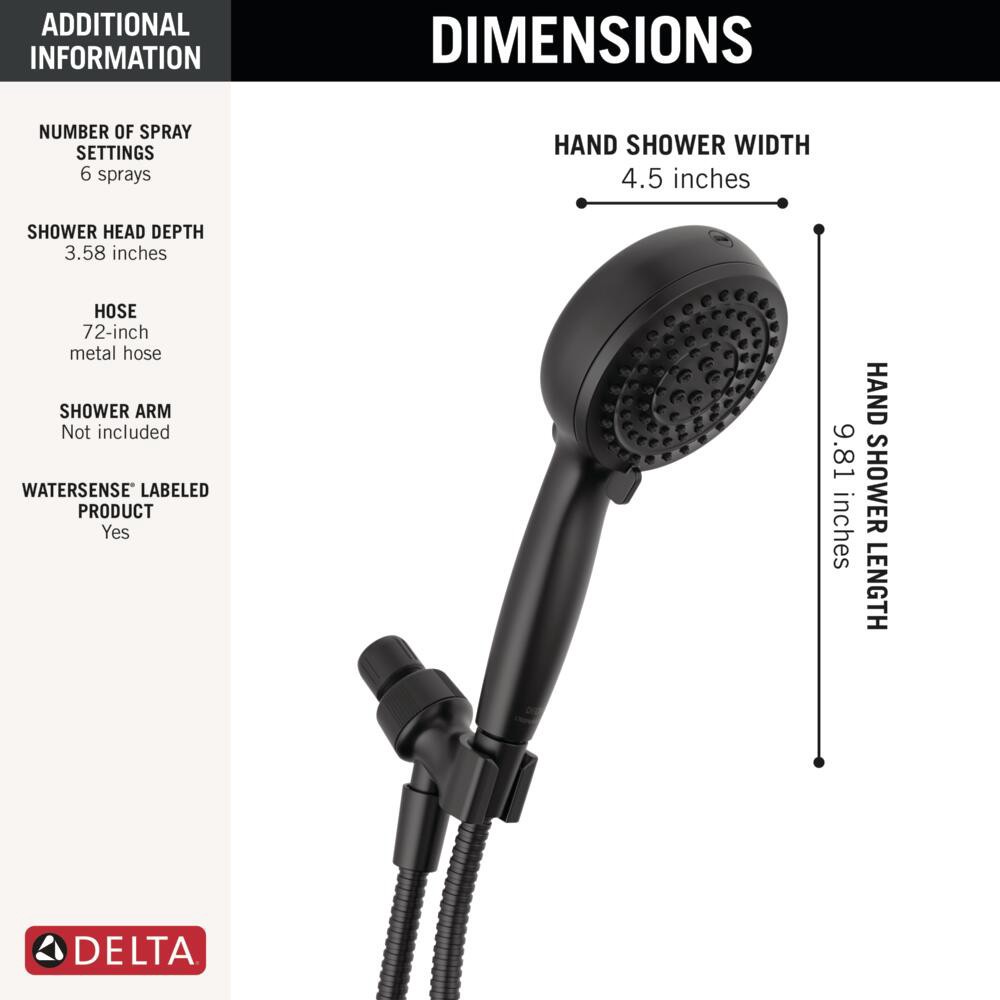 slide 4 of 6, Delta ProClean 6.0 -Spray Matte Black 4.5-in Round High Pressure Handheld Shower Head 1.75 GPM, 1 ct