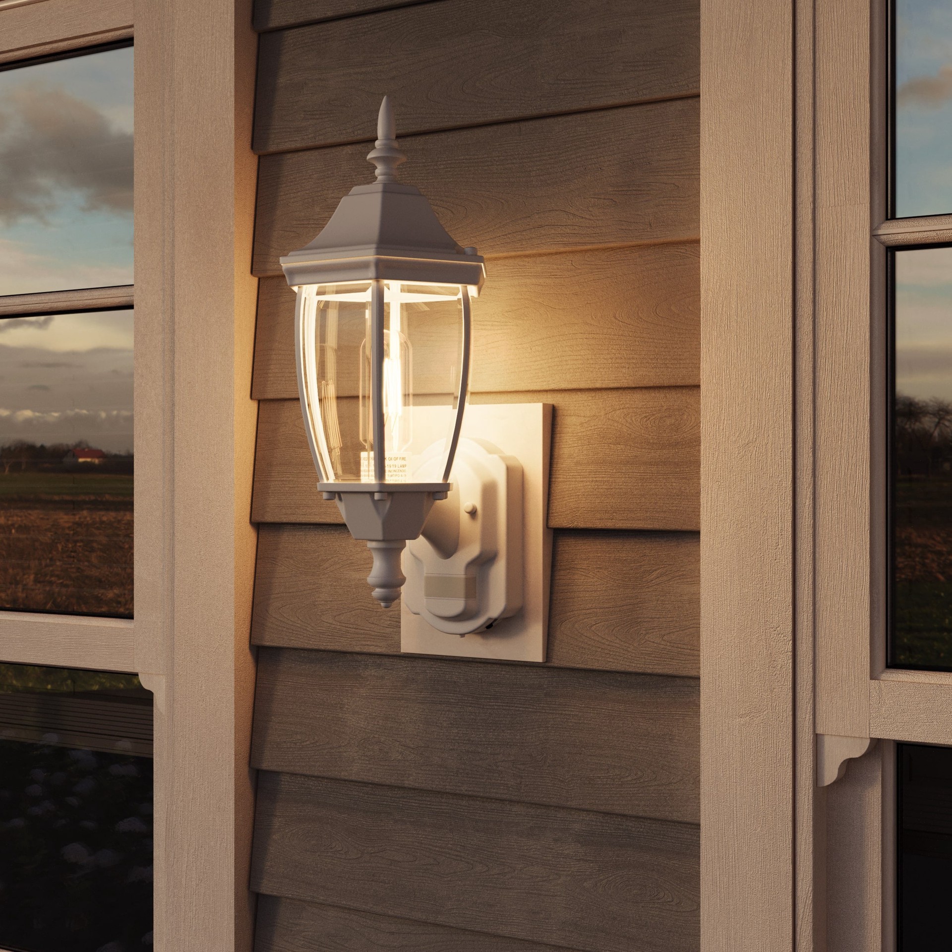 slide 3 of 6, allen + roth Alexandria 1 -Light 17.5-in H White Hardwired Motion Sensor Outdoor Wall Light, 1 ct