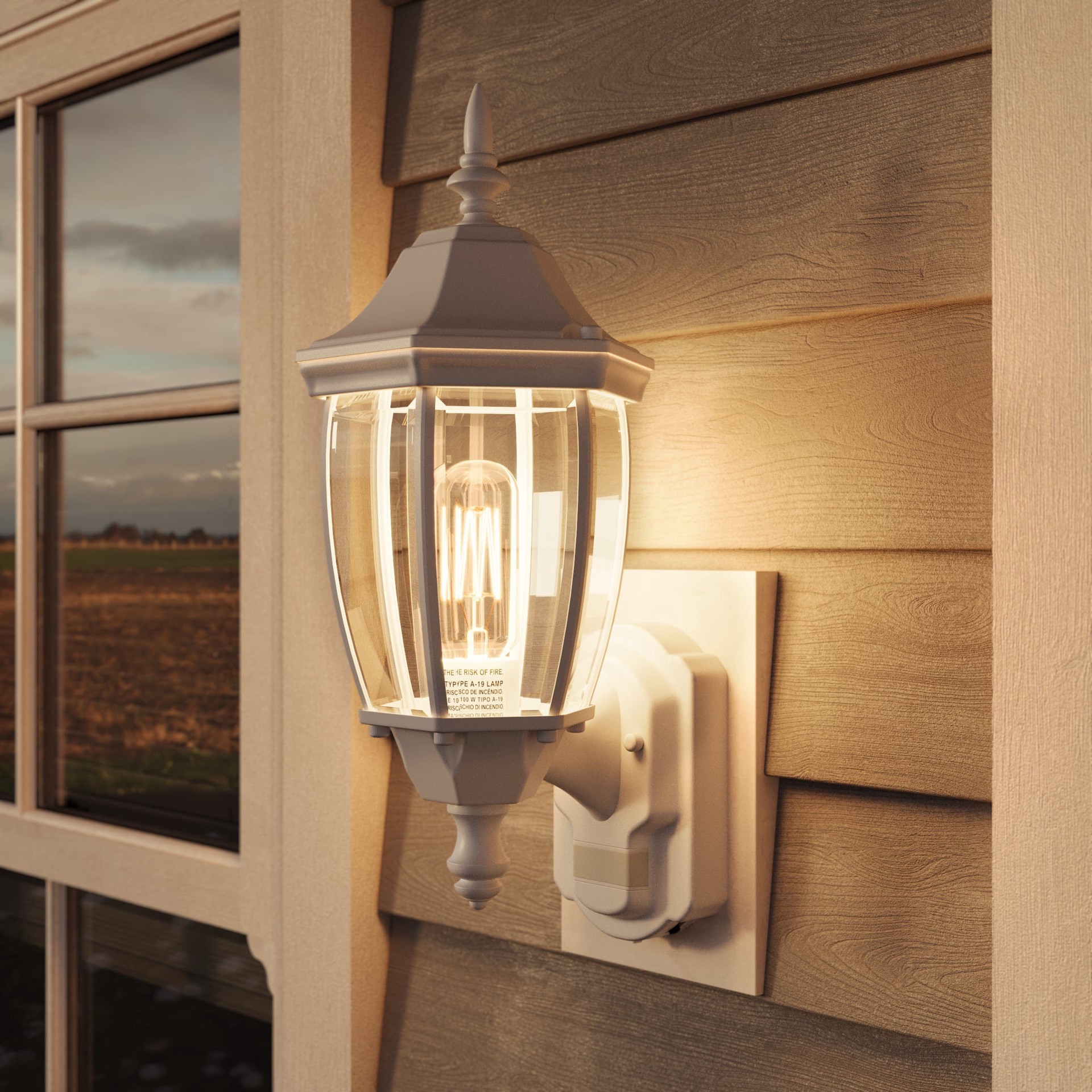 slide 4 of 6, allen + roth Alexandria 1 -Light 17.5-in H White Hardwired Motion Sensor Outdoor Wall Light, 1 ct