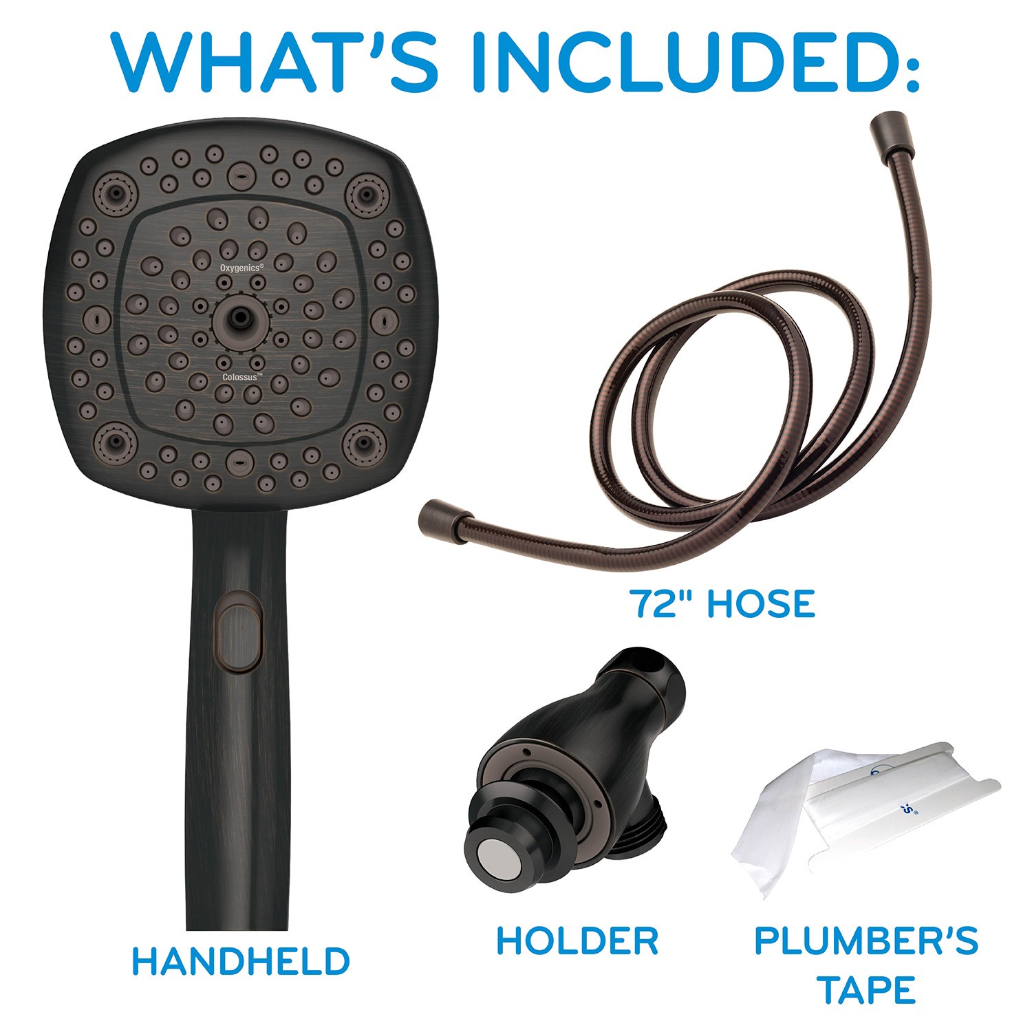 slide 6 of 6, Oxygenics EasyConnect w/ Colossus 8.0 -Spray Oil Rubbed Bronze 4.53-in Square High Pressure Handheld Shower Head 1.8 GPM, 1 ct