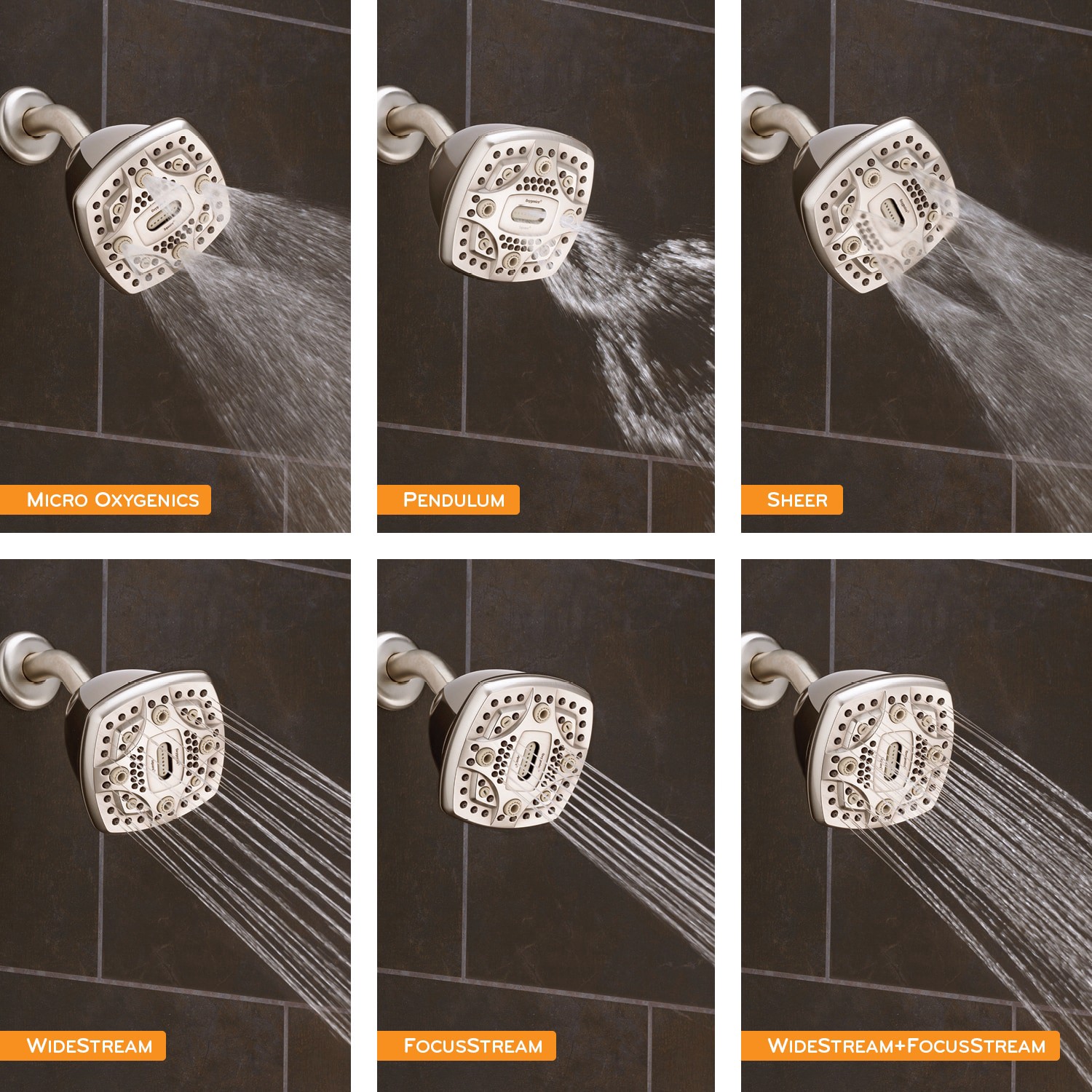slide 3 of 6, Oxygenics 6.0 -Spray Brushed Nickel 4.5-in Square High Pressure Shower Head 1.8 GPM, 1 ct