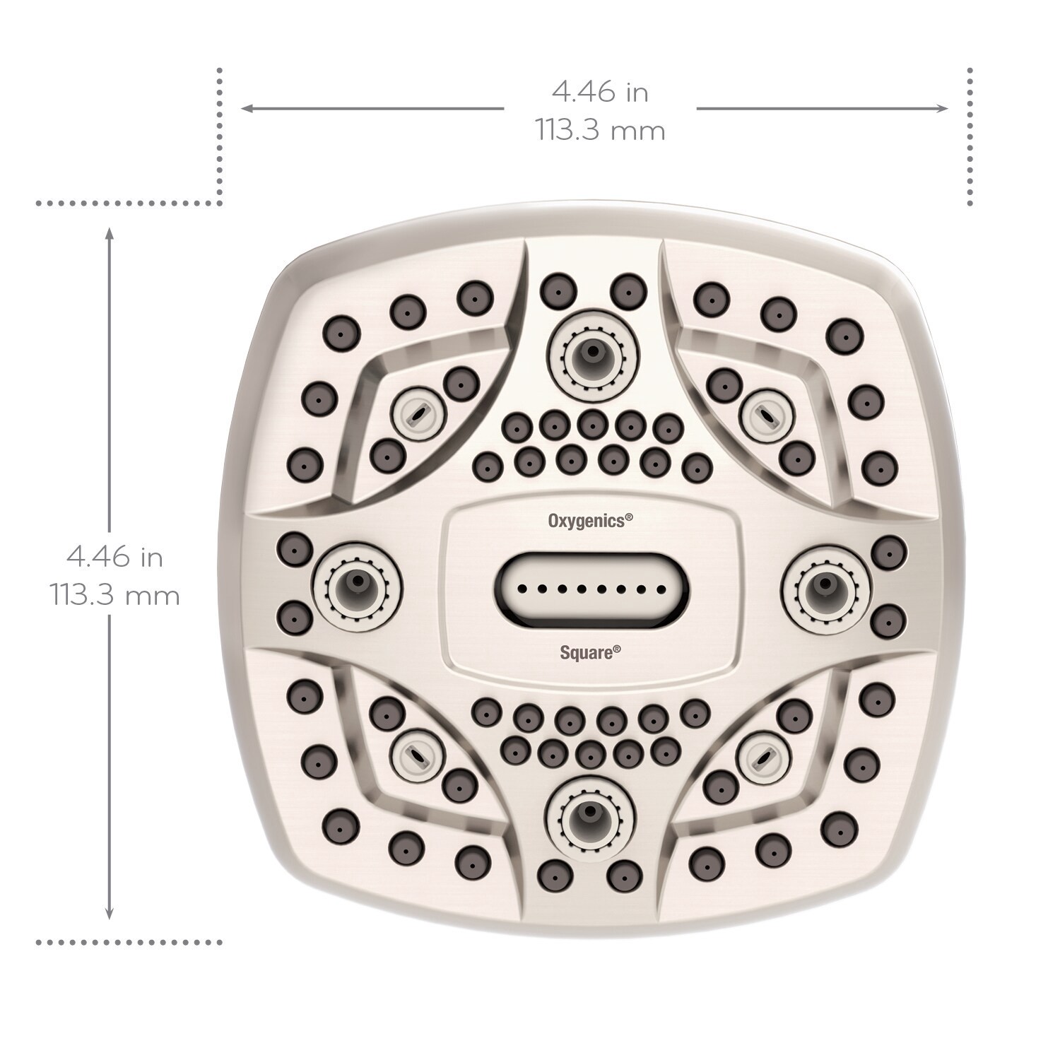 slide 5 of 6, Oxygenics 6.0 -Spray Brushed Nickel 4.5-in Square High Pressure Shower Head 1.8 GPM, 1 ct