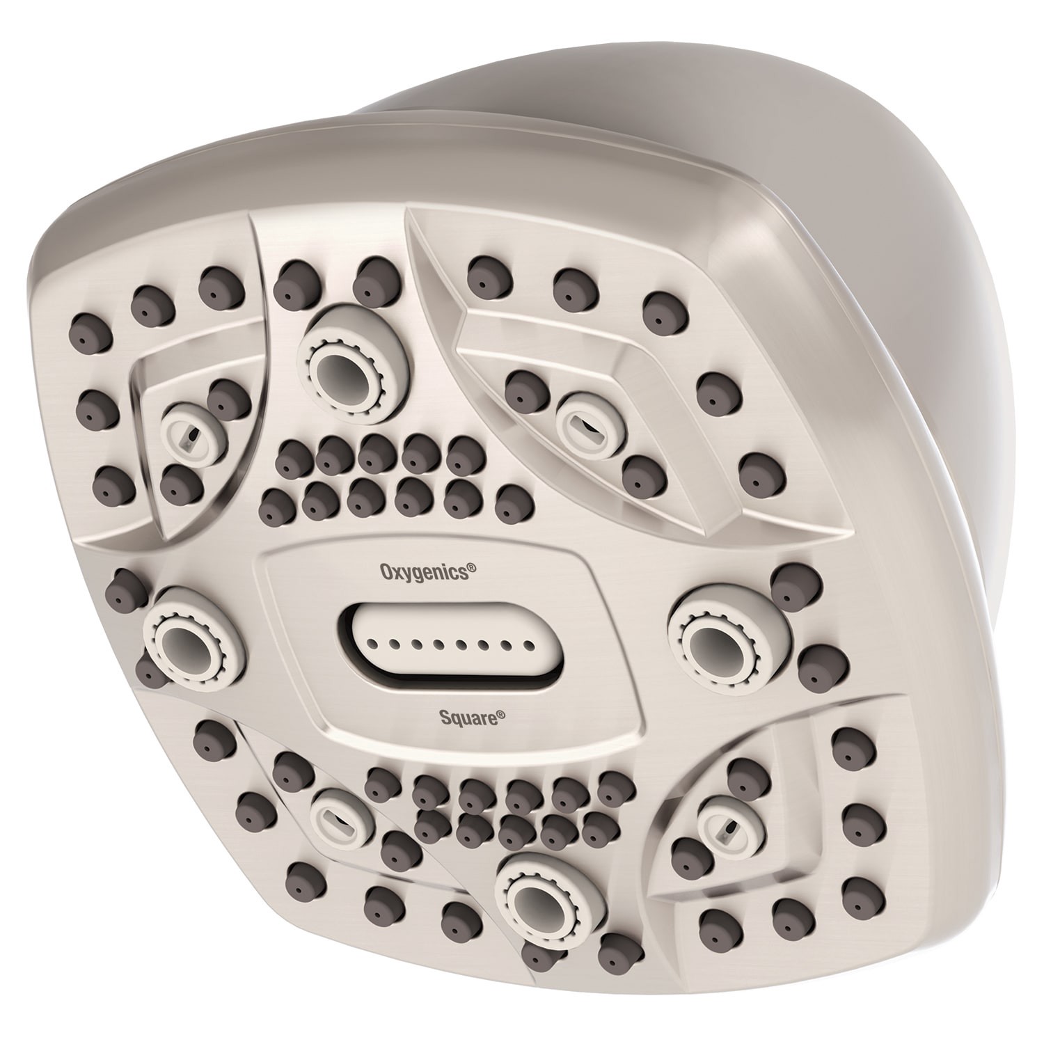 slide 1 of 6, Oxygenics 6.0 -Spray Brushed Nickel 4.5-in Square High Pressure Shower Head 1.8 GPM, 1 ct