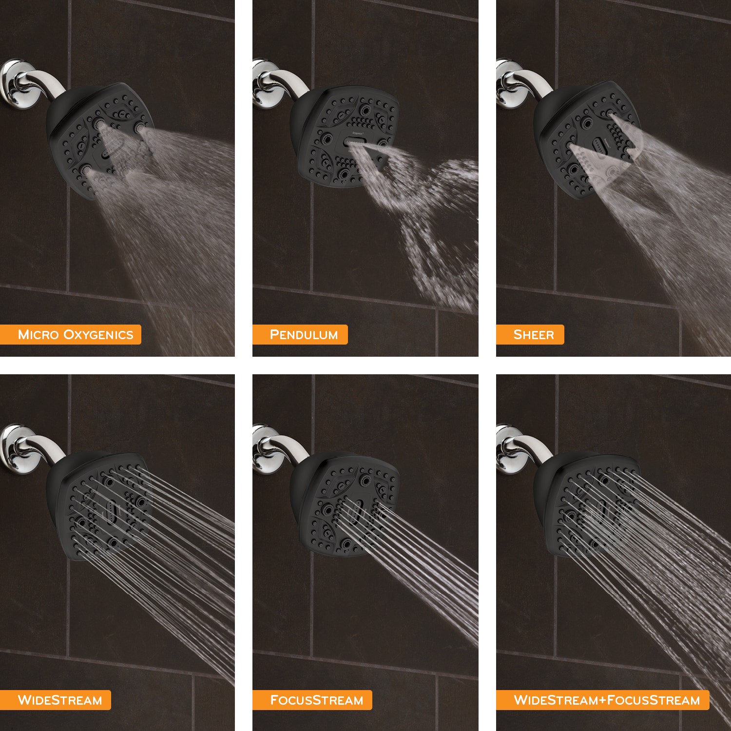 slide 3 of 6, Oxygenics 6.0 -Spray Matte Black 4.5-in Square High Pressure Shower Head 1.8 GPM, 1 ct