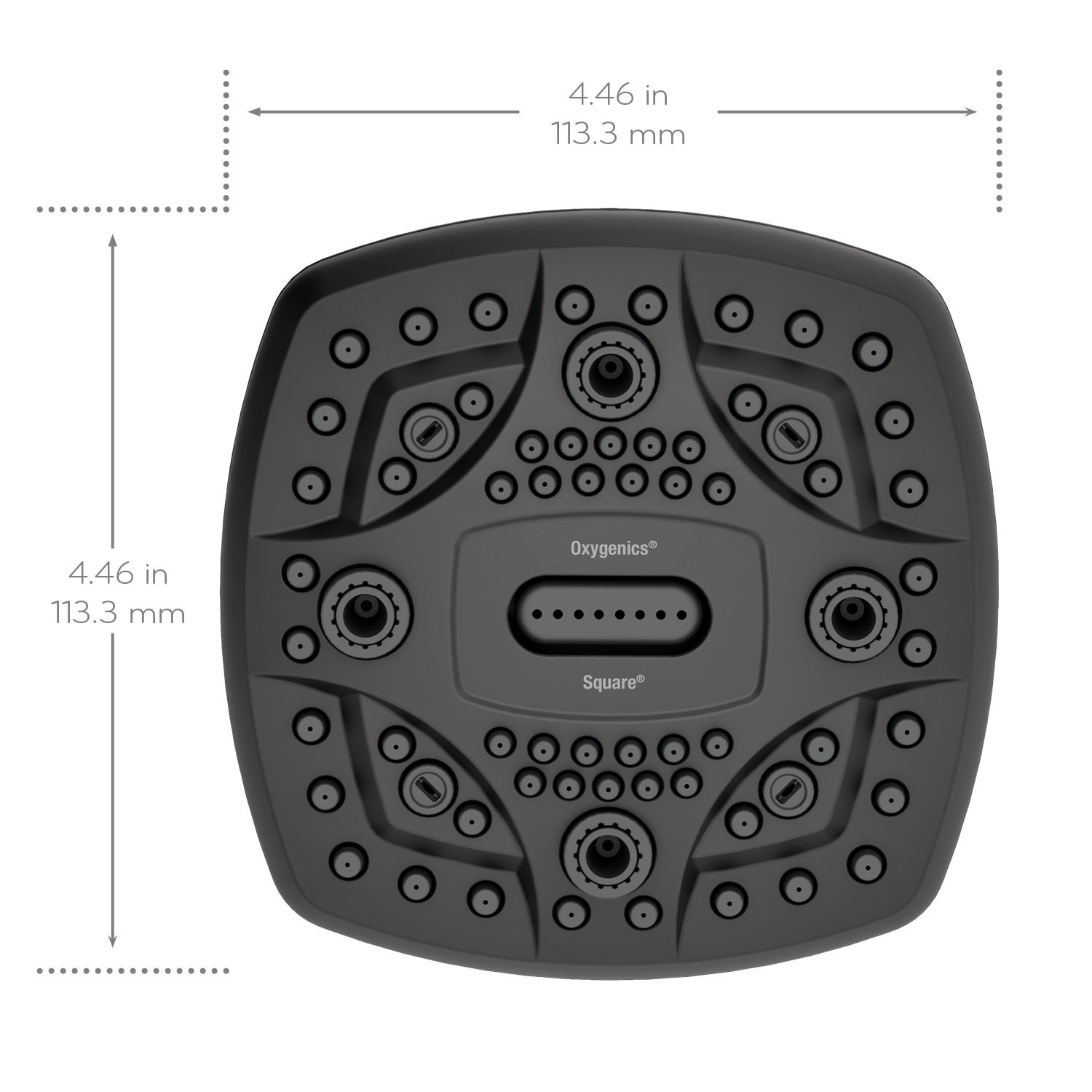 slide 5 of 6, Oxygenics 6.0 -Spray Matte Black 4.5-in Square High Pressure Shower Head 1.8 GPM, 1 ct