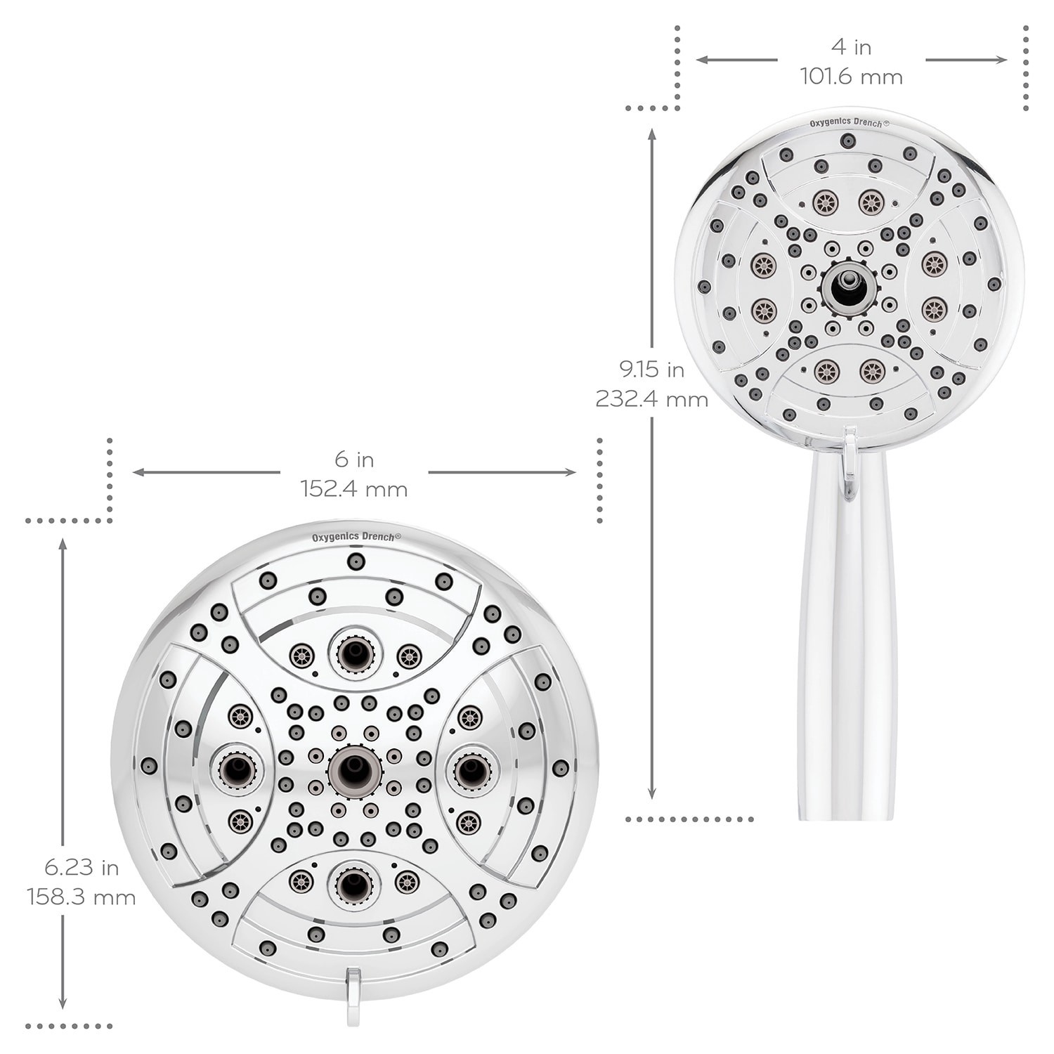 slide 5 of 6, Oxygenics Drench 55.0 -Spray Chrome 6-in Round Rain High Pressure Shower Head with Handheld Combo 1.8 GPM, 1 ct