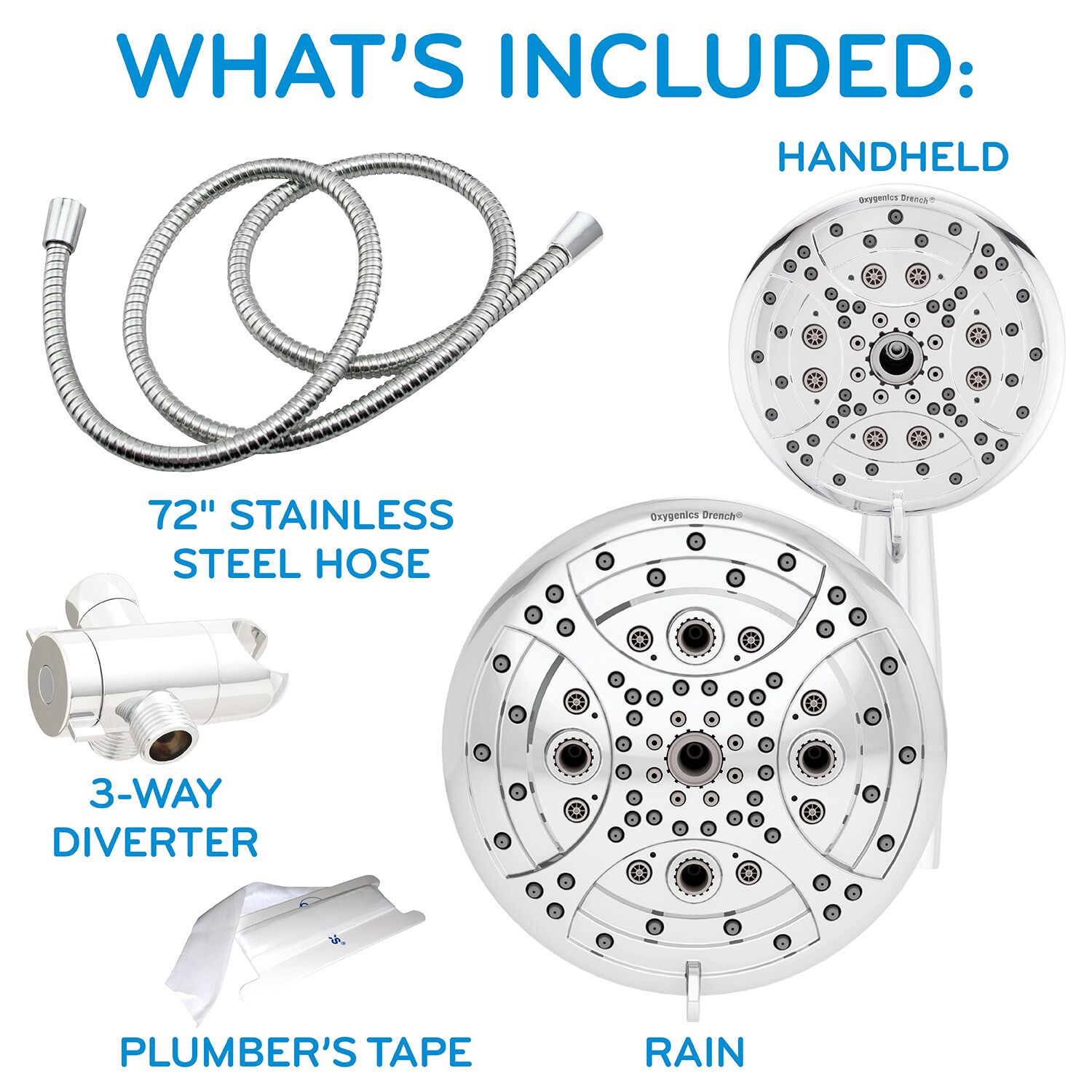 slide 6 of 6, Oxygenics Drench 55.0 -Spray Chrome 6-in Round Rain High Pressure Shower Head with Handheld Combo 1.8 GPM, 1 ct