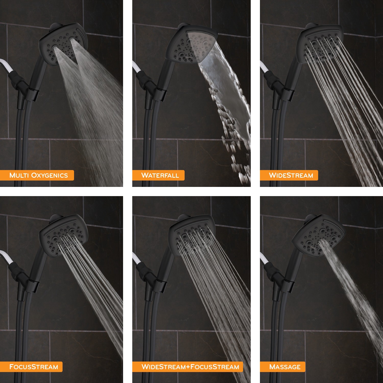 slide 3 of 6, Oxygenics Marvel 6.0 -Spray Matte Black 4.88-in Square High Pressure Handheld Shower Head 1.8 GPM, 1 ct