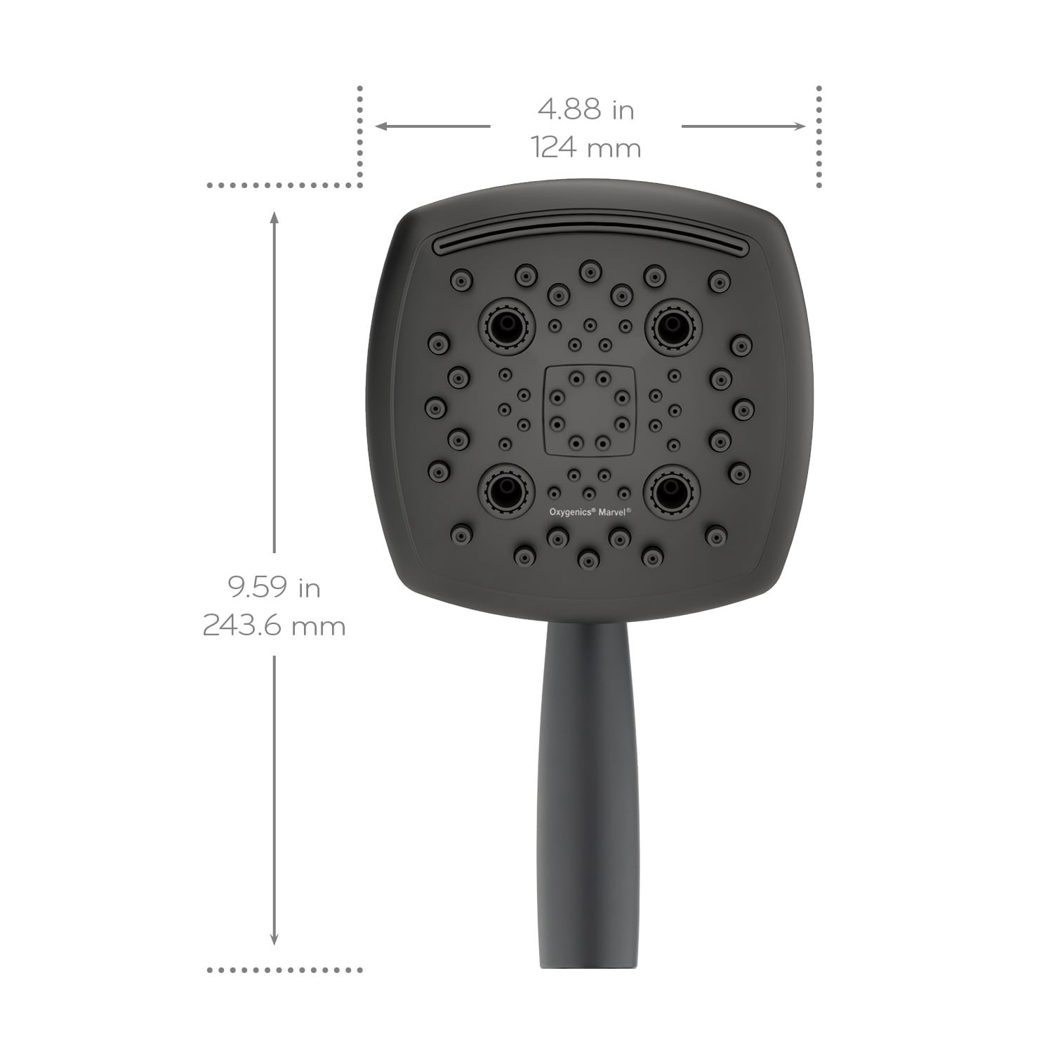 slide 5 of 6, Oxygenics Marvel 6.0 -Spray Matte Black 4.88-in Square High Pressure Handheld Shower Head 1.8 GPM, 1 ct