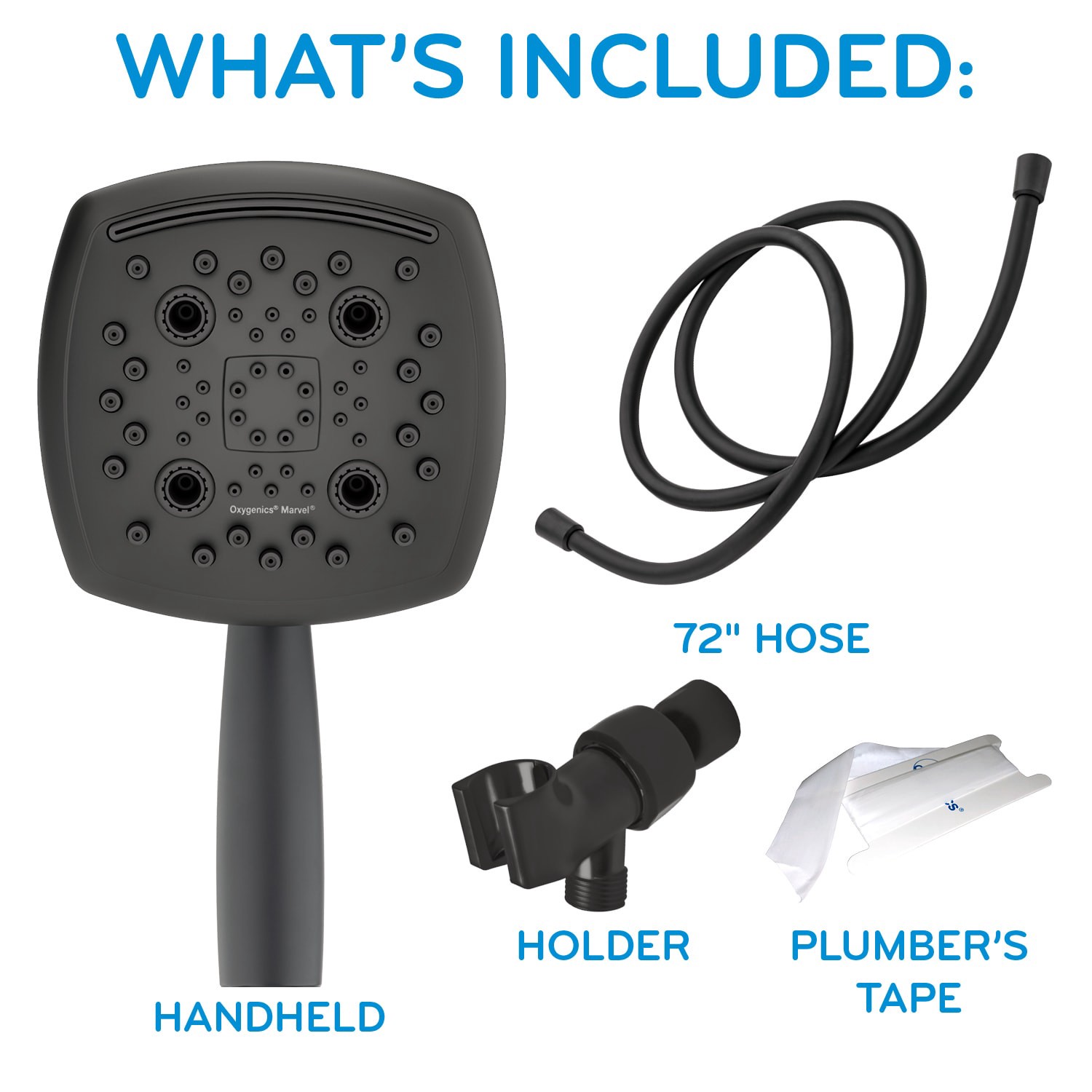 slide 6 of 6, Oxygenics Marvel 6.0 -Spray Matte Black 4.88-in Square High Pressure Handheld Shower Head 1.8 GPM, 1 ct