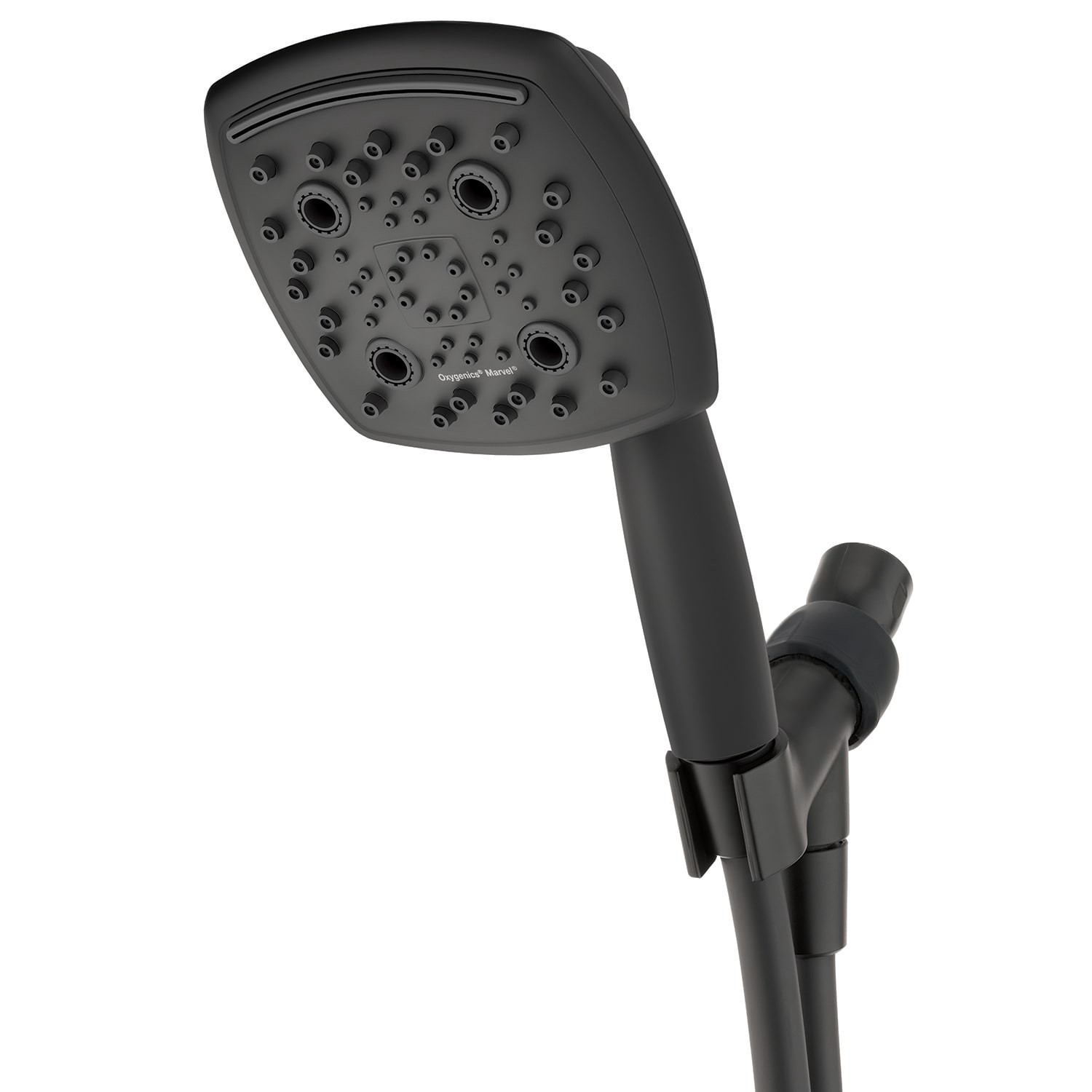 slide 1 of 6, Oxygenics Marvel 6.0 -Spray Matte Black 4.88-in Square High Pressure Handheld Shower Head 1.8 GPM, 1 ct