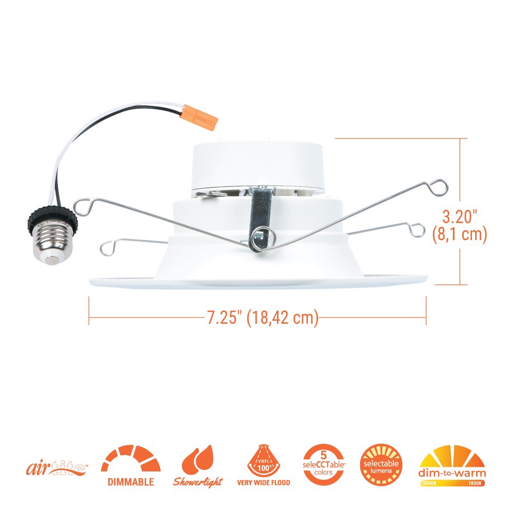 slide 3 of 6, HALO Retrofit Matte White 5-in or 6-in 1200 -Lumens Switchable Round Dimmable LED Wet rated Recessed Downlight, 1 ct
