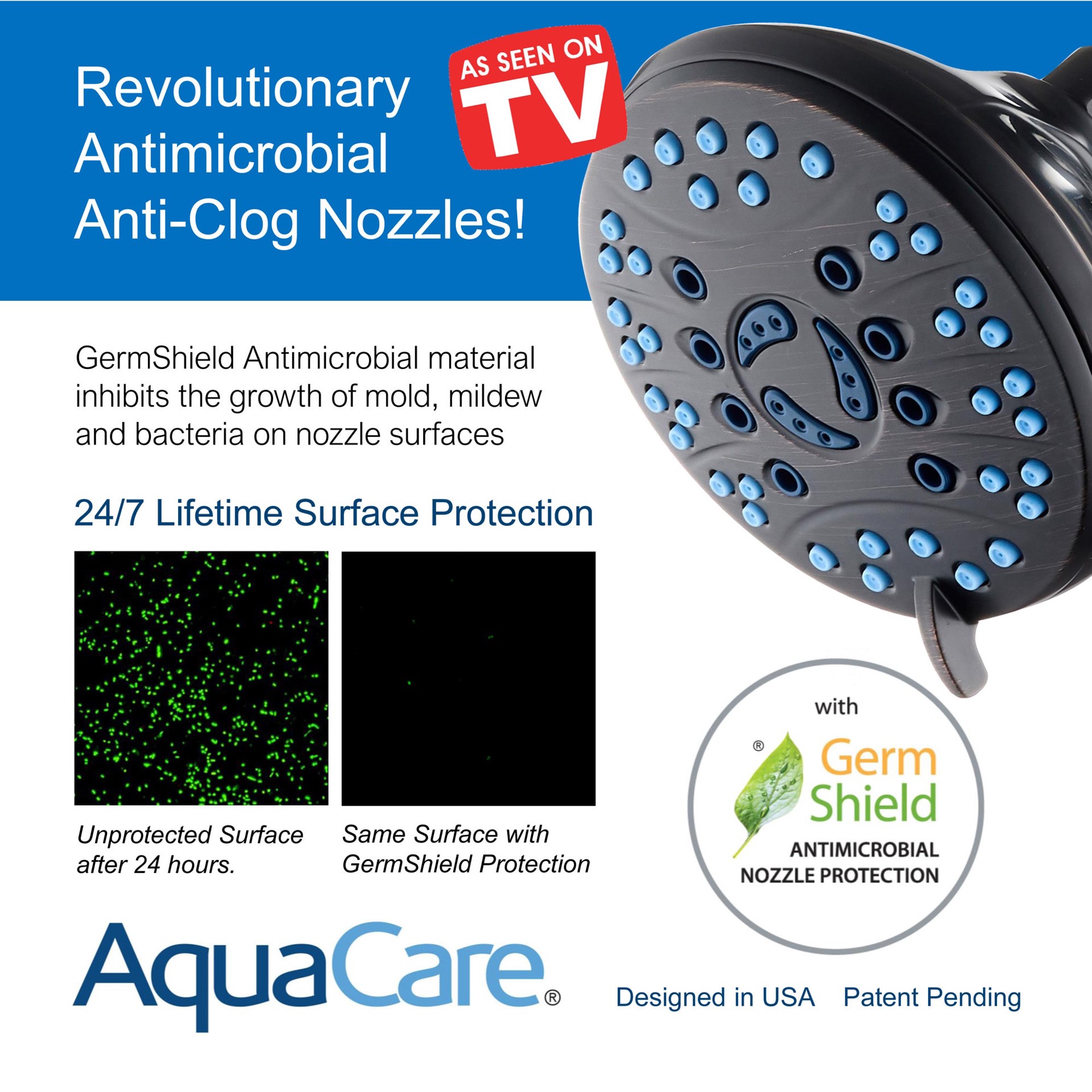 slide 2 of 6, AquaCare 6 -Spray Matte Black 4.6-in Round Rain Shower Head 1.8 GPM, 1 ct