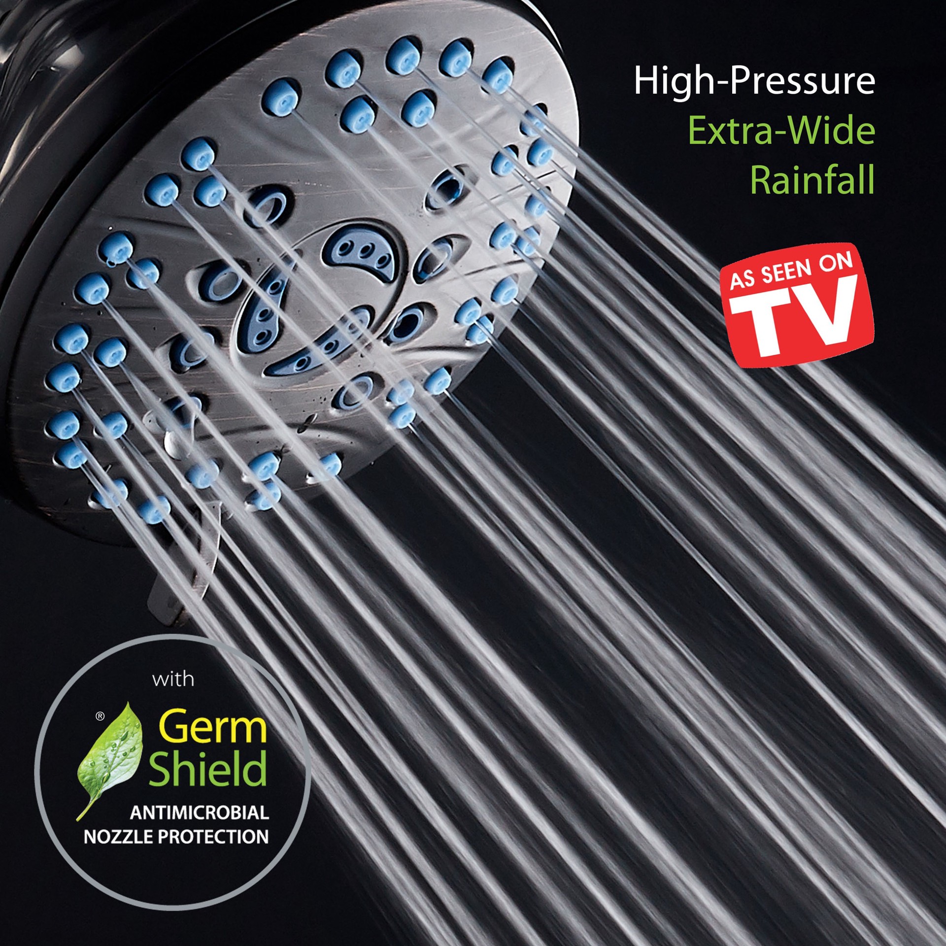 slide 4 of 6, AquaCare 6 -Spray Matte Black 4.6-in Round Rain Shower Head 1.8 GPM, 1 ct