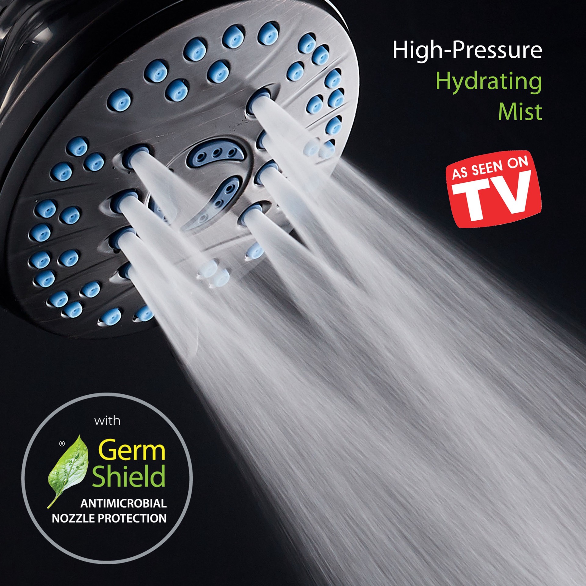 slide 5 of 6, AquaCare 6 -Spray Matte Black 4.6-in Round Rain Shower Head 1.8 GPM, 1 ct