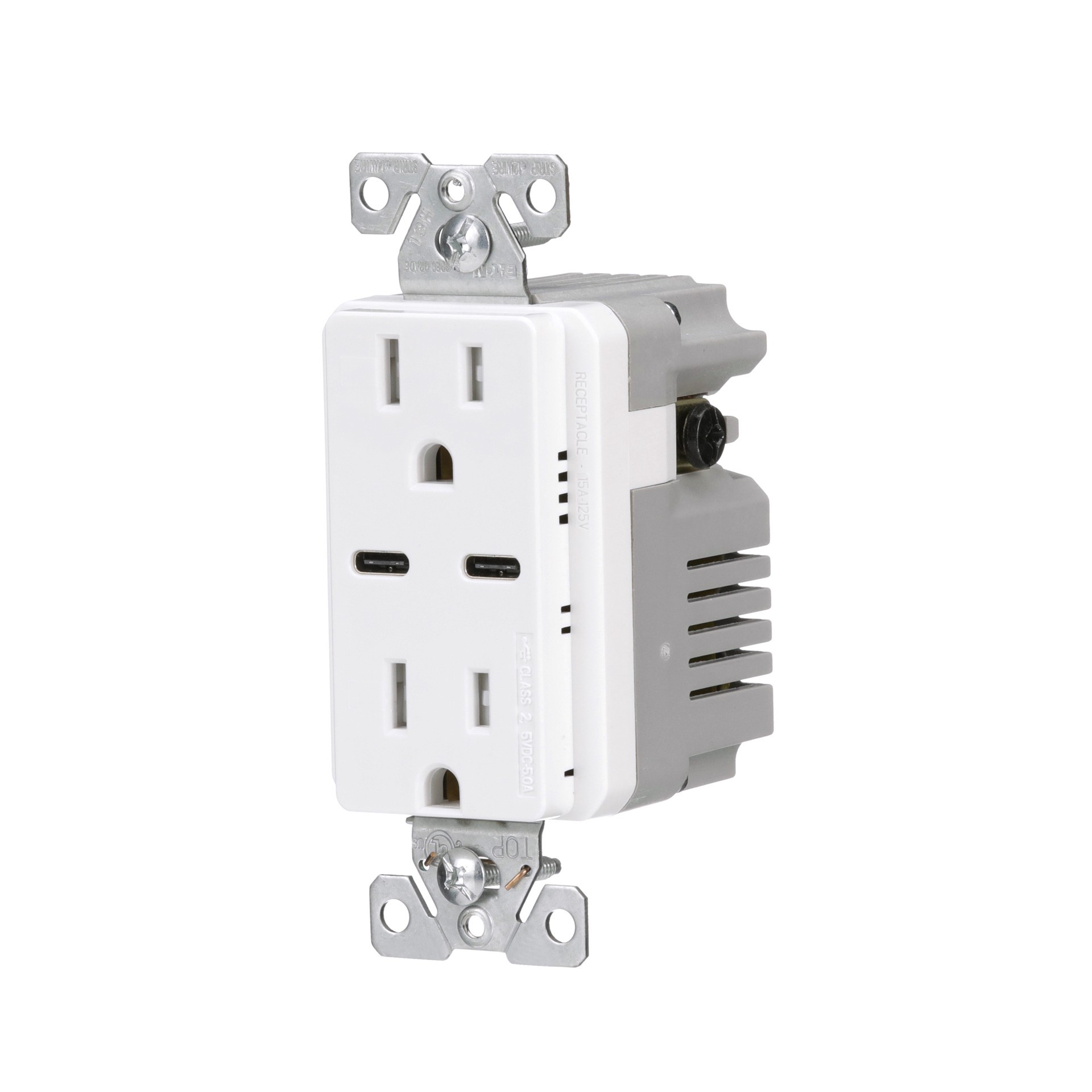 slide 2 of 6, Eaton 15 -Amp 125-volt Tamper Resistant Residential Decorator USB outlet Dual Type C , White, 1 ct