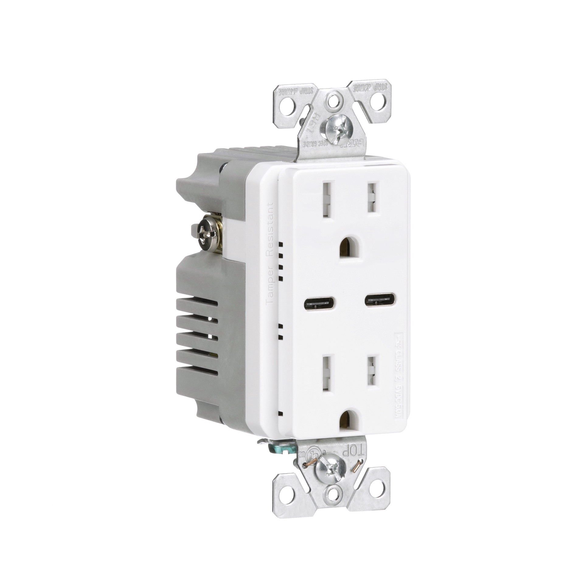 slide 6 of 6, Eaton 15 -Amp 125-volt Tamper Resistant Residential Decorator USB outlet Dual Type C , White, 1 ct