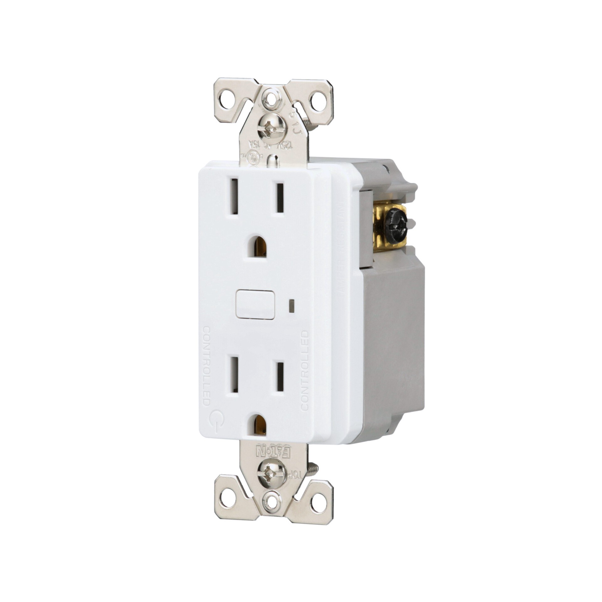 slide 3 of 6, Eaton Wi-Fi Smart 15 -Amp 125-volt Tamper Resistant Residential Decorator Smart Compatible Outlet , White, 1 ct