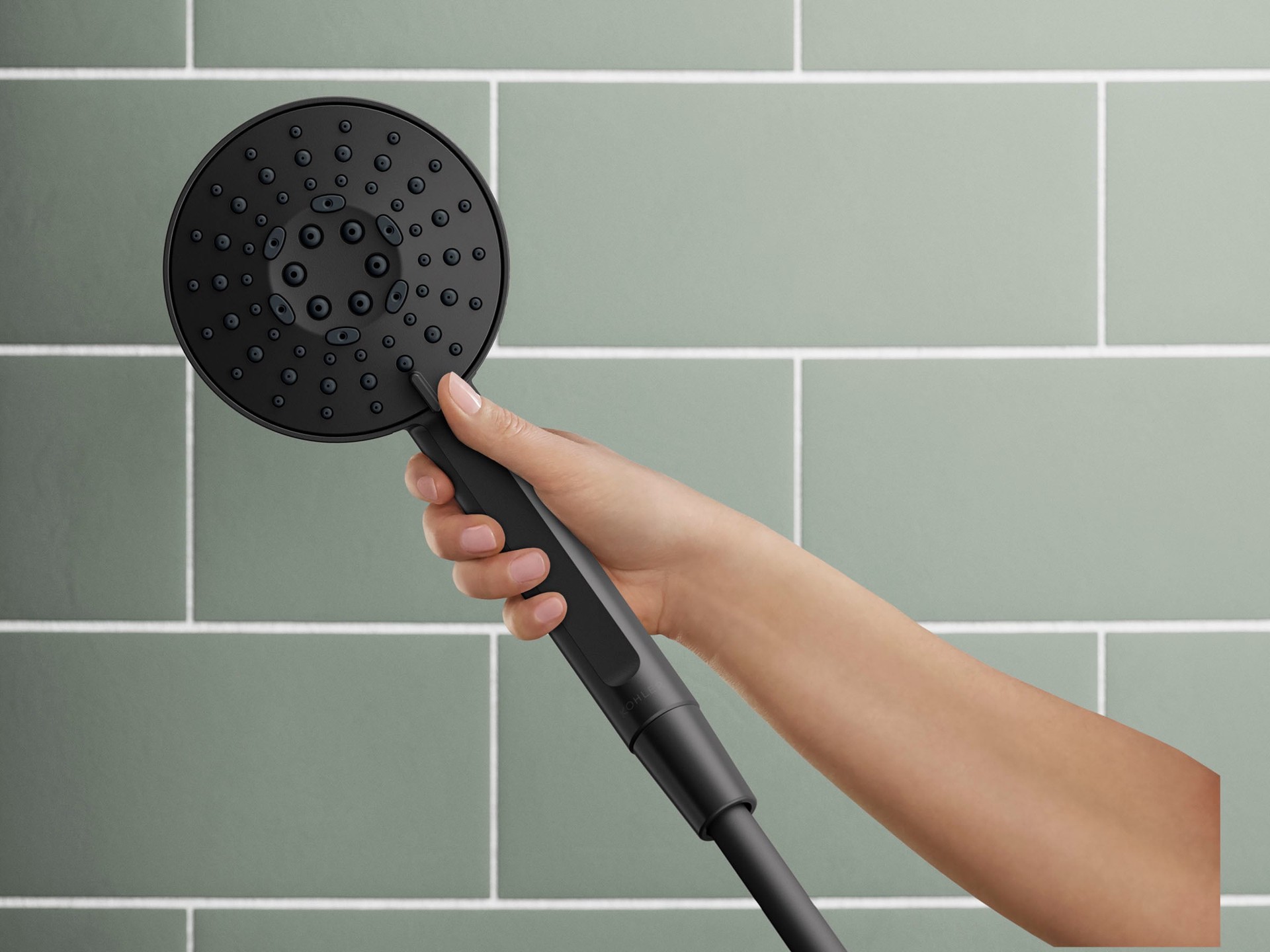 slide 5 of 6, KOHLER Premise 3 -Spray Matte Black 4.31-in Round Handheld Shower Head 1.75 GPM, 1 ct