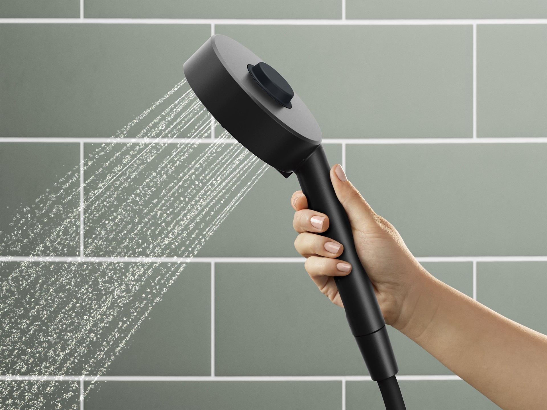 slide 6 of 6, KOHLER Premise 3 -Spray Matte Black 4.31-in Round Handheld Shower Head 1.75 GPM, 1 ct