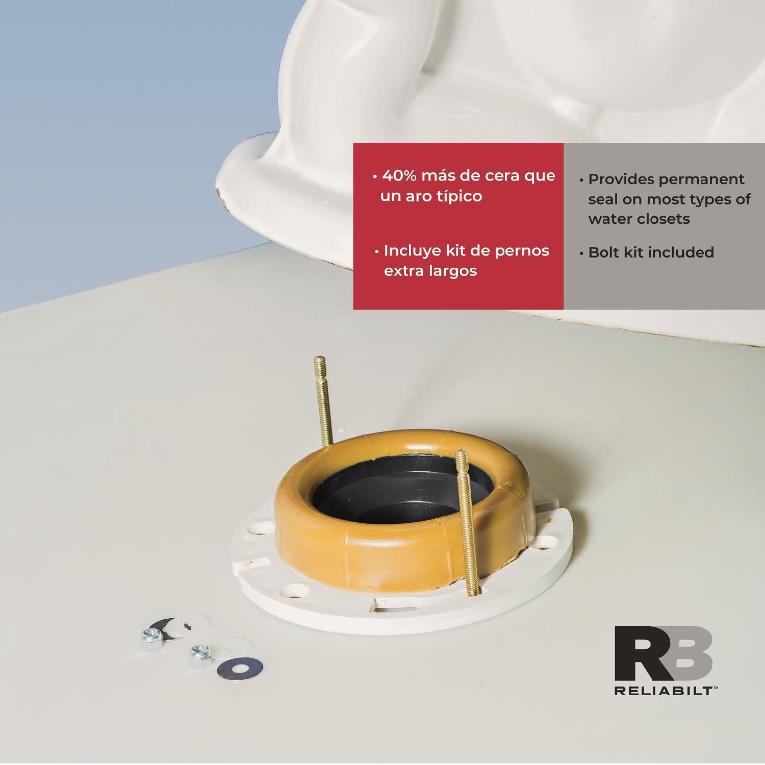 slide 2 of 5, RELIABILT Jumbo Reinforced 4.9-in Brown Wax Jumbo toilet wax ring with bolts, 1 ct