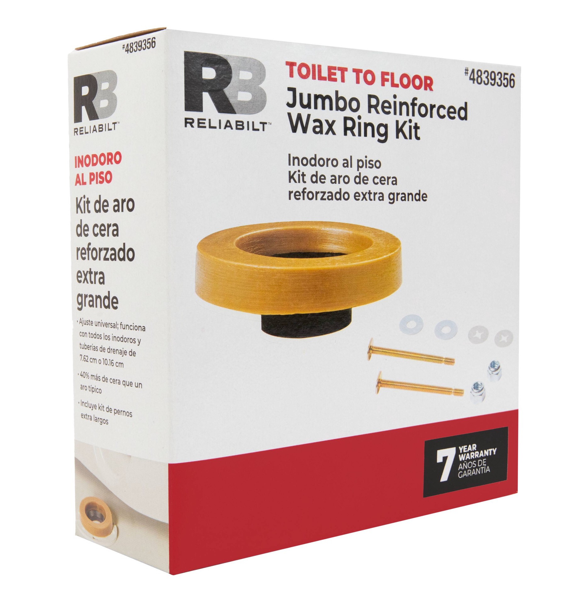 slide 3 of 5, RELIABILT Jumbo Reinforced 4.9-in Brown Wax Jumbo toilet wax ring with bolts, 1 ct
