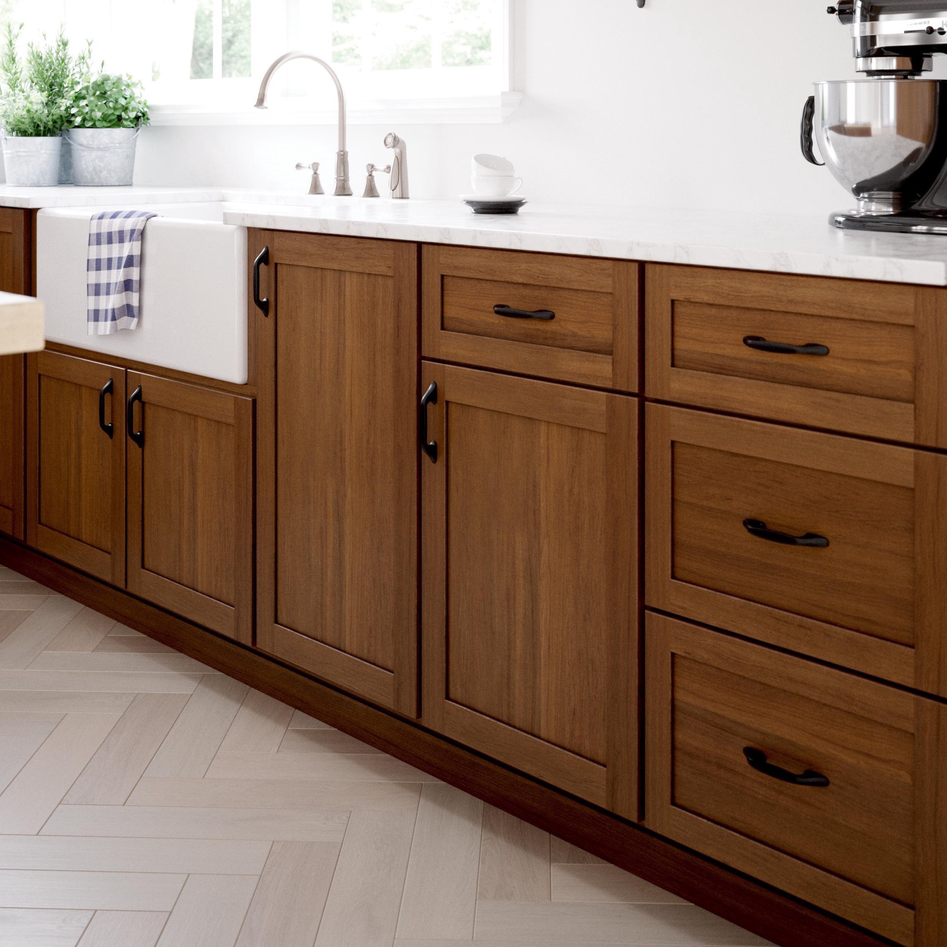 slide 5 of 6, allen + roth Tybalt 3-in or 3-3/4-in , 76mm or 96mm Center to Center Matte Black Dual Mount Rectangular Bar Drawer Pull, 1 ct