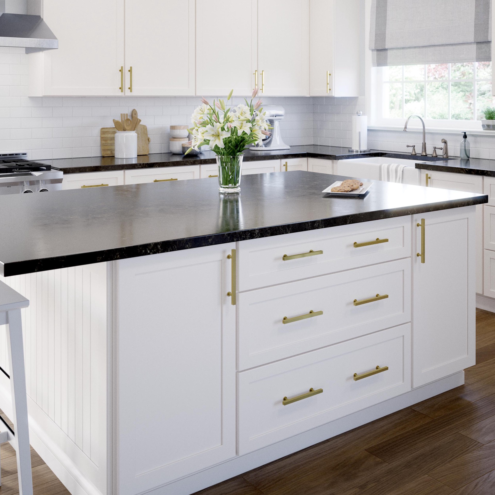 slide 6 of 6, Origin 21 Gunnar 5-1/16-in , 128mm Center to Center Satin Gold Square Bar Drawer Pull, 1 ct