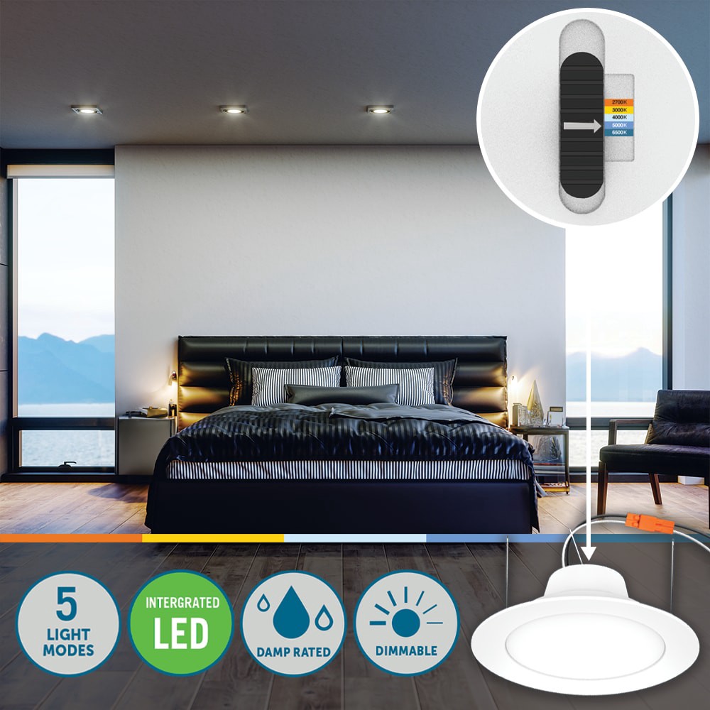 slide 6 of 6, Utilitech White 6-in 850-Lumen Switchable White Round Dimmable LED Canless Recessed Downlight (12-Pack), 1 ct