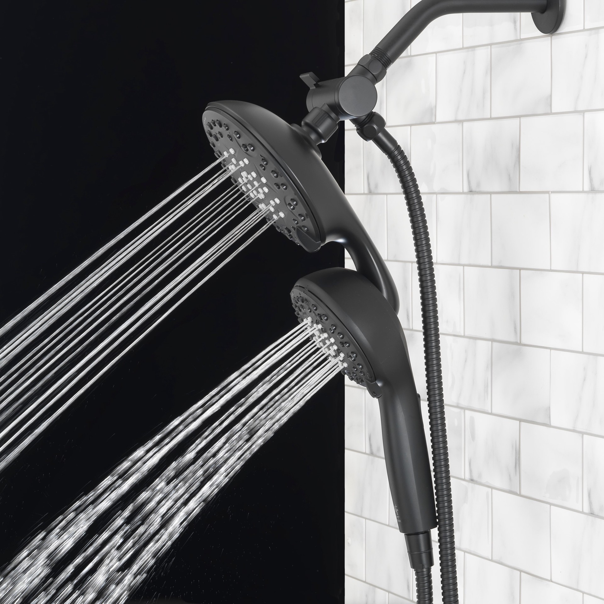 slide 4 of 6, allen + roth Galway 6 -Spray Matte Black 5-in Round Shower Head with Handheld Combo 1.8 GPM, 1 ct