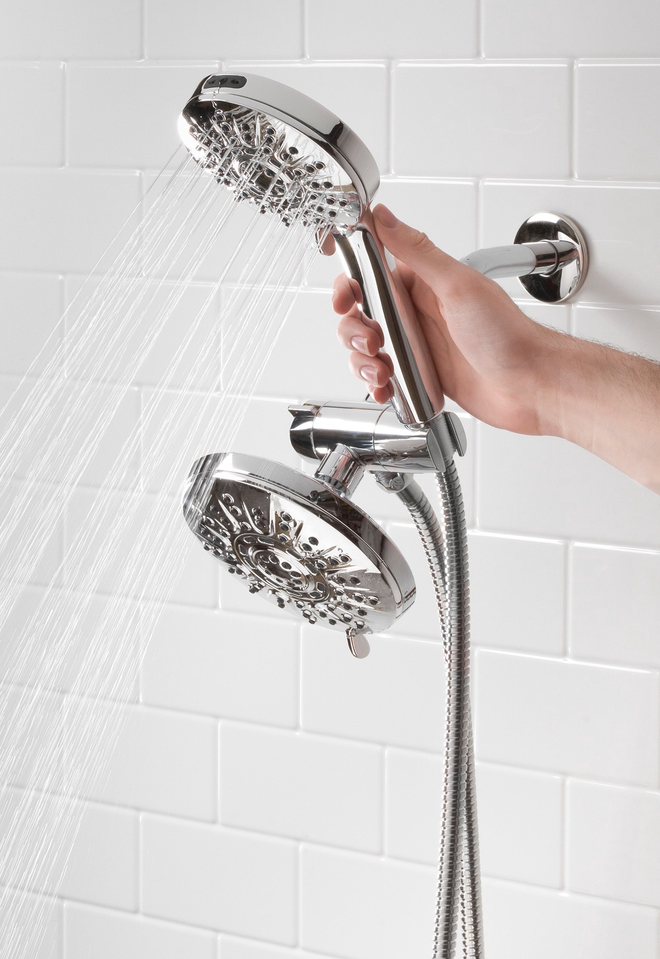 slide 3 of 6, allen + roth Nevis 6.0 -Spray Chrome 5-in Round Shower Head with Handheld Combo 1.8 GPM, 1 ct