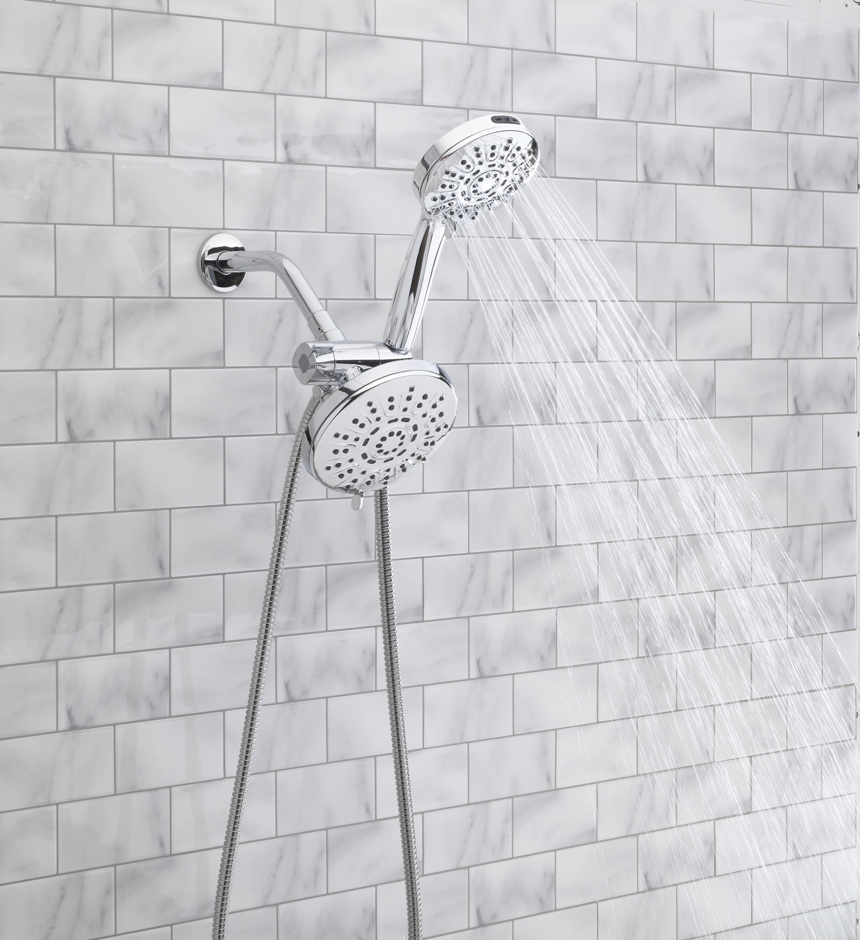 slide 2 of 6, allen + roth Nevis 6.0 -Spray Chrome 5-in Round Shower Head with Handheld Combo 1.8 GPM, 1 ct